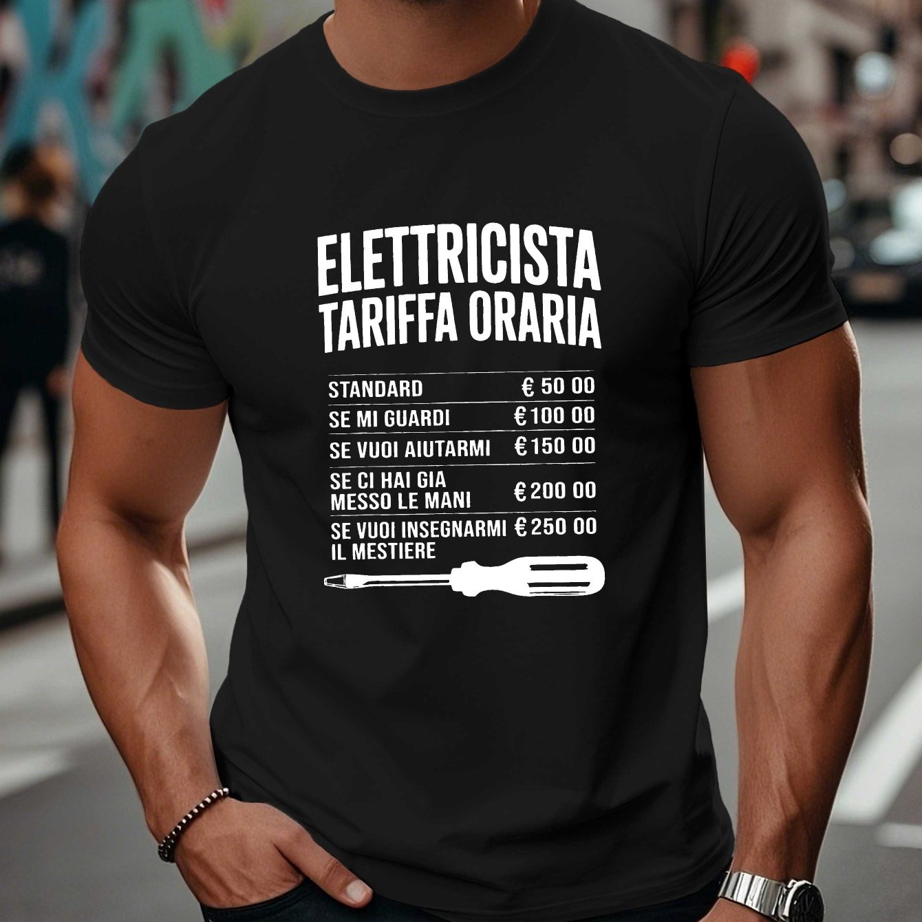 TEMU Men's Funny Italian Electrician T-shirt - Italian Career Design With Italian Text & Electrical Terms (e.g. Volt, Ampere, Watt) - Casual Round