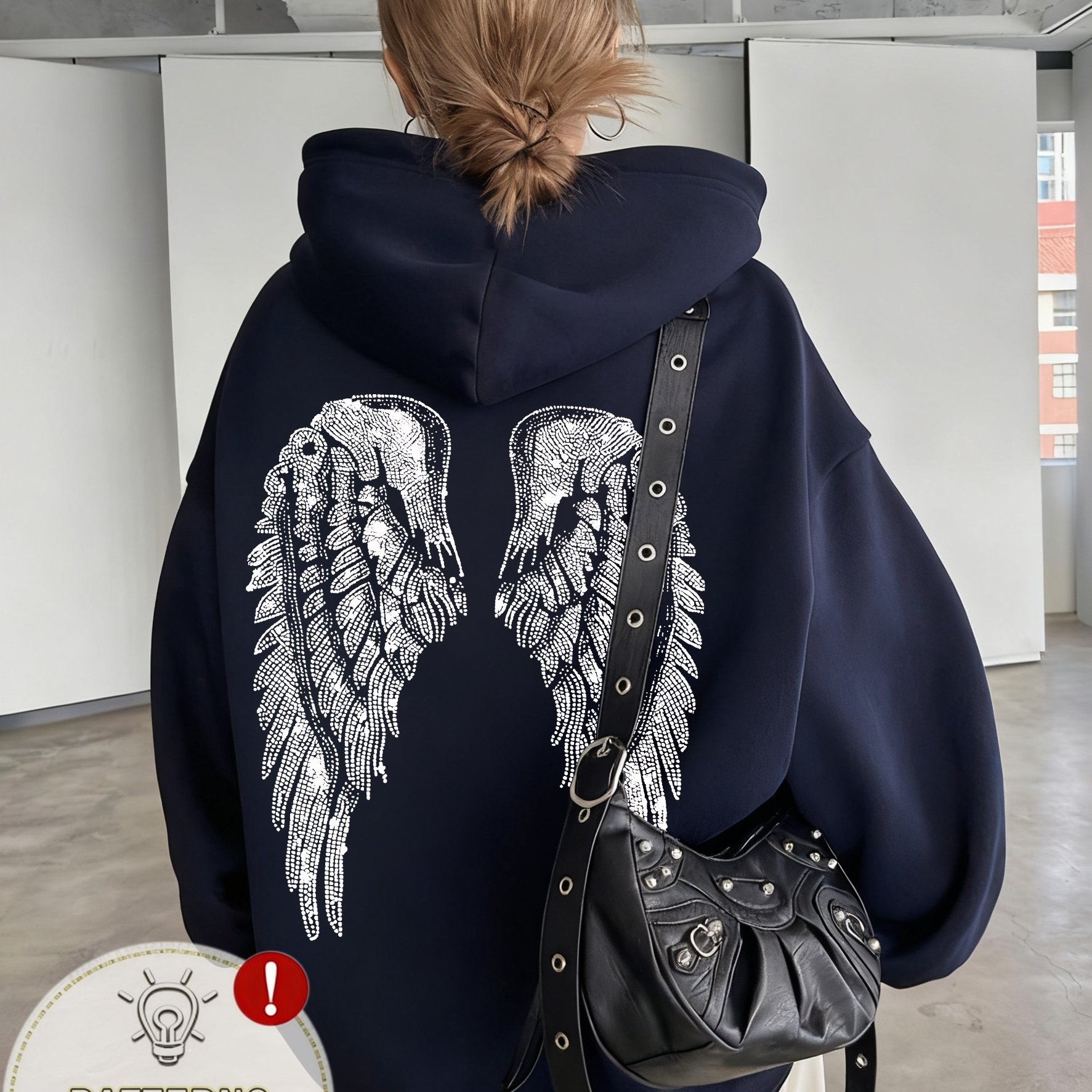 TEMU [printed Design - Not Textured] Fall Street Women's Hooded Sweatshirt, " Diamond Wings" Pattern Creative Print, Trendy Casual Versatile Casual