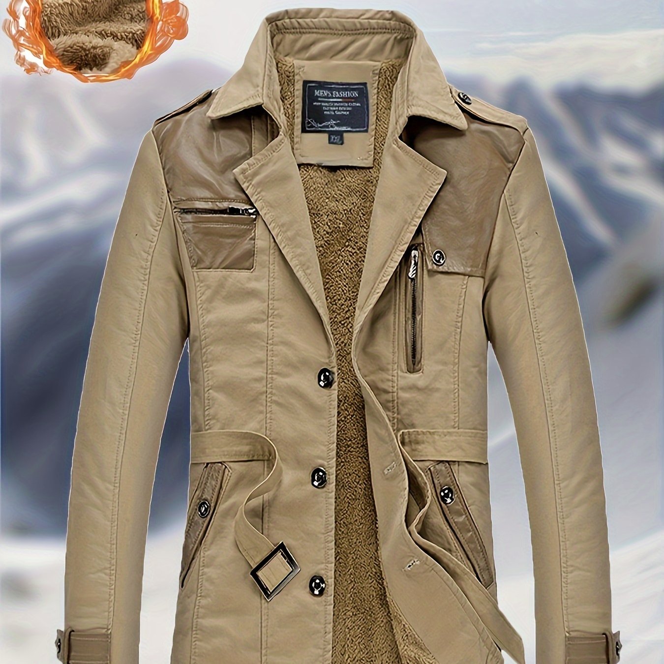 TEMU The Thermal Jacket Has A Lapel Collar Design, A Single-breasted For Closure, And An Adjustable Waist Belt. Its Multiple Pockets Effective Cold