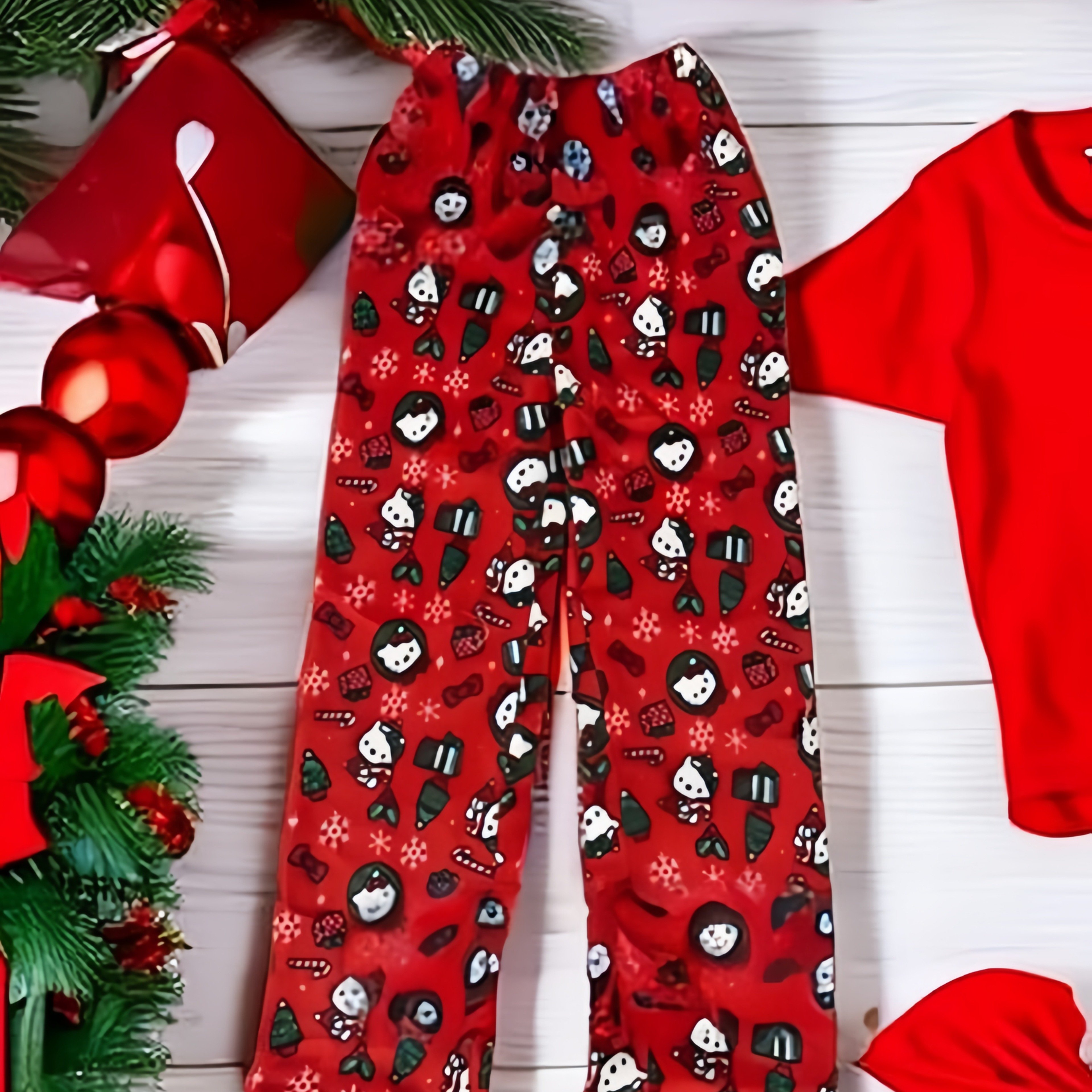 Image of "christmas " & "st. " Fleece Warm Pajamas For Autumn And Winter - Hello Kitty Christmas, Suitable For Christmas Eve Parties, Gatherings, Outdoor And Indoor Gifts - Unisex - Plus Size