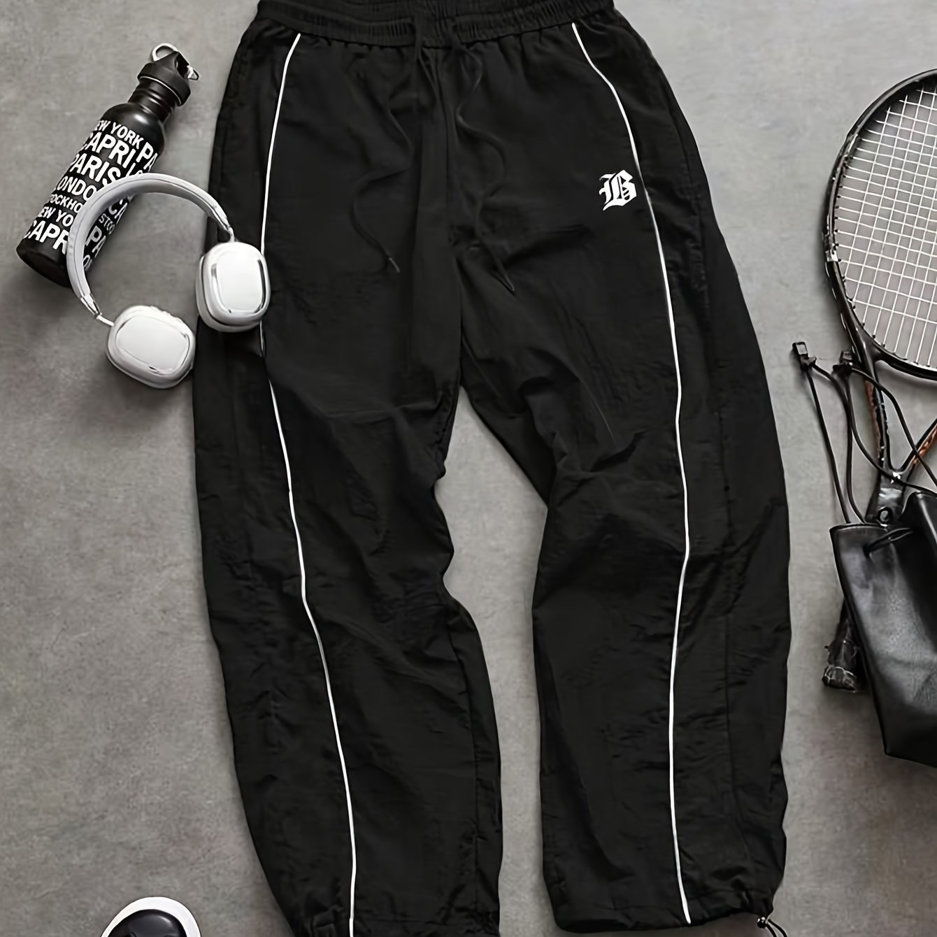 Image of Men's Fashion Casual Athletic Long Pants, Individual Print, Lightweight And Breathable Fabric, Drawstring Waist, Elastic Cuffs Adjustable, Perfect For Daily Casual Wear, Back-to-