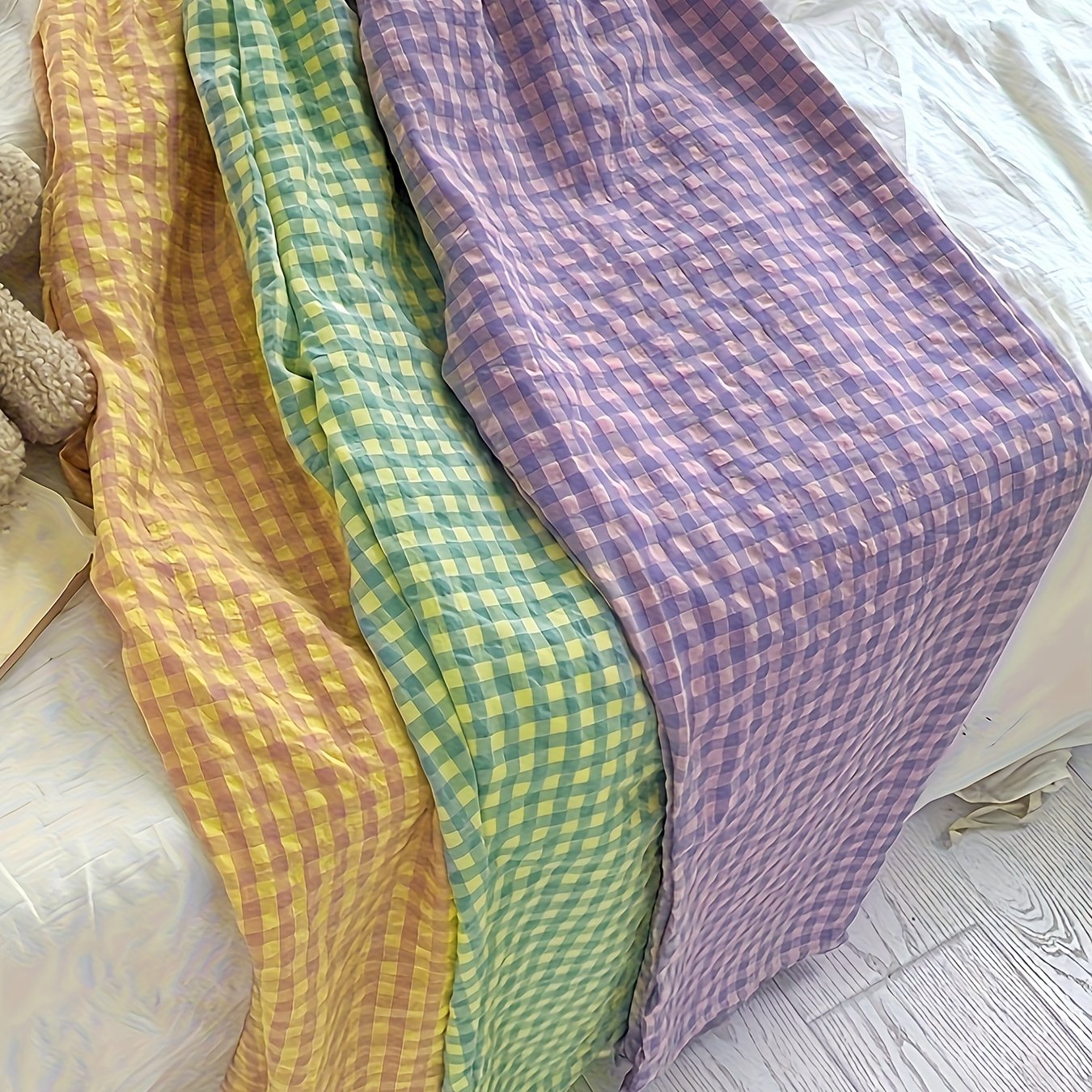 3-pack Minimalist Plaid Pants For Women, Loose Fit Thin Style For Spring/autumn/summer