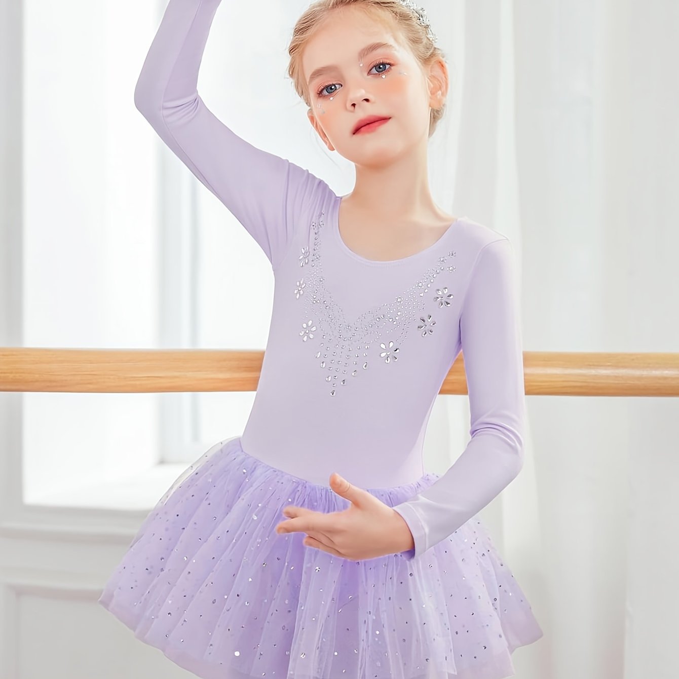 sweet girls sequin long sleeve ballet tutu leotard for dance performance gift