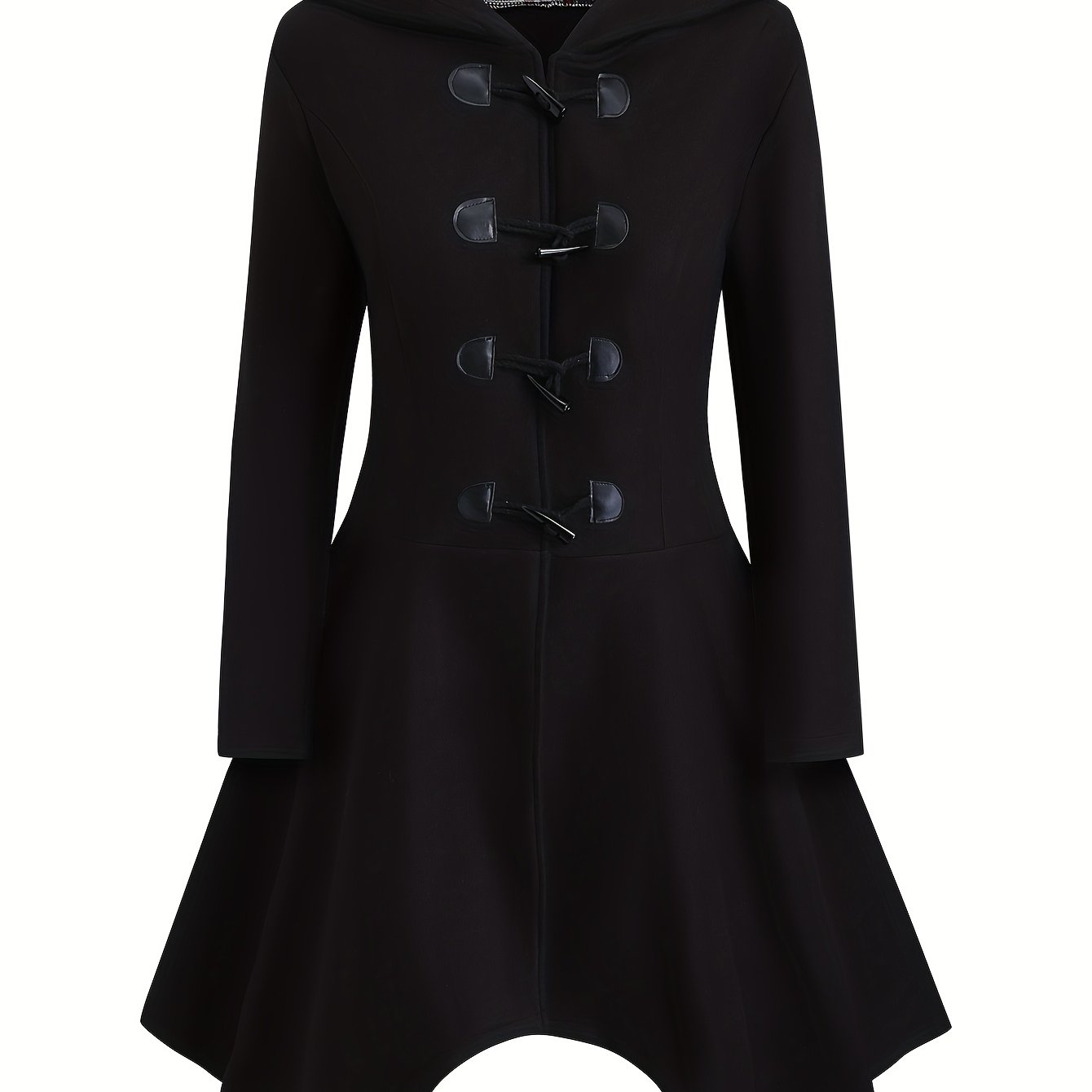 Image of Plus Size, European And American Women's Plus Size Hooded Horn Button Fashion Elegant Long Sleeve Coat