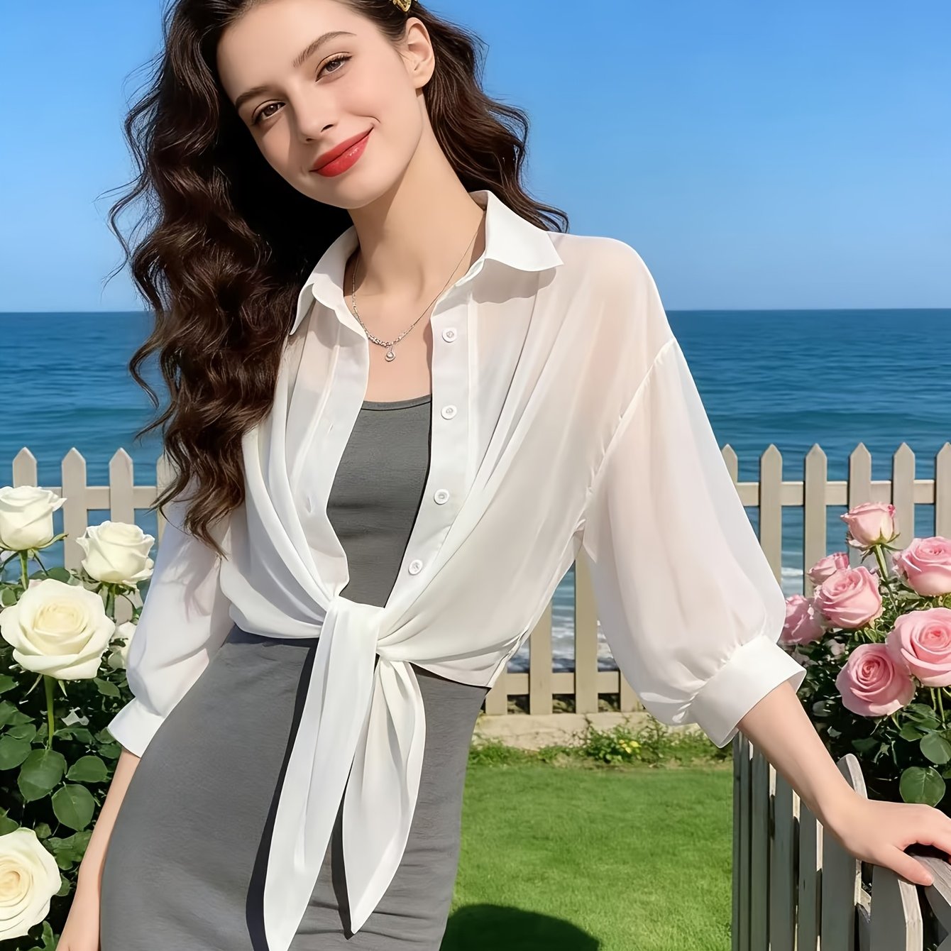 TEMU 여성용 패셔너블하고 우아한 비대칭 넥 여름용 짧은 경량 가디건 숄 재킷, 캐주얼 해변 휴가 및 명절 선물용으로 완벽