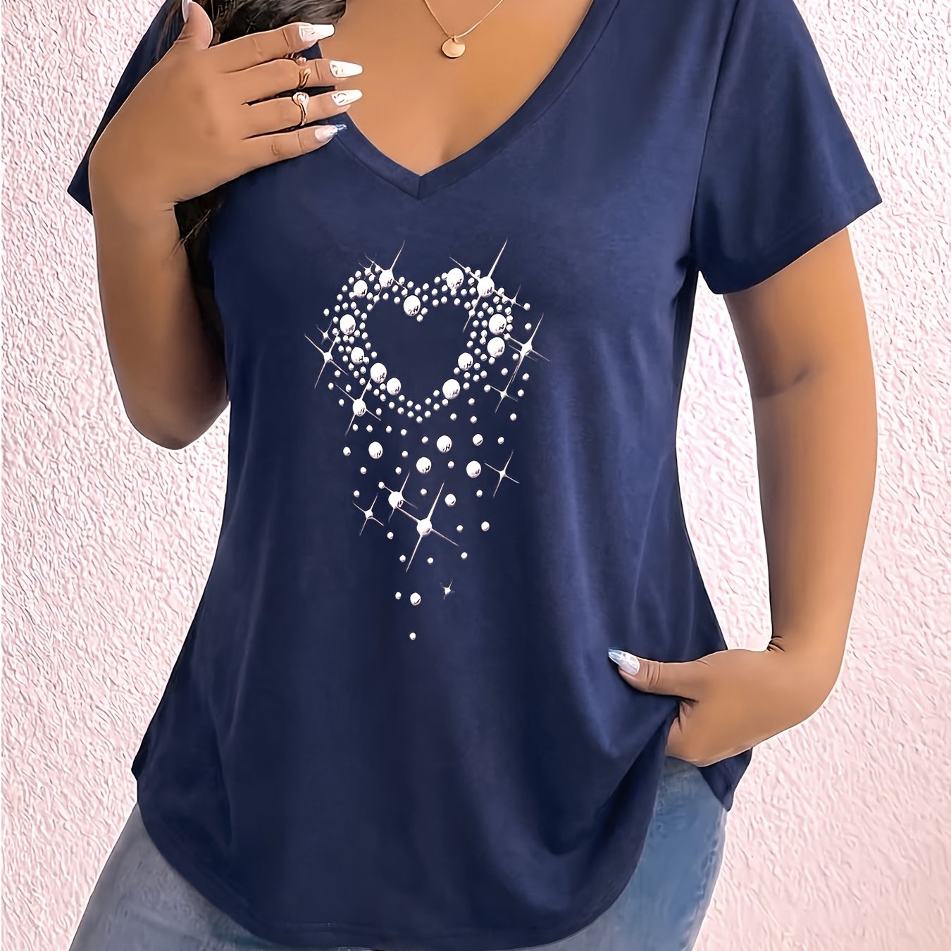 TEMU T-shirt à col en V pour femmes grande taille