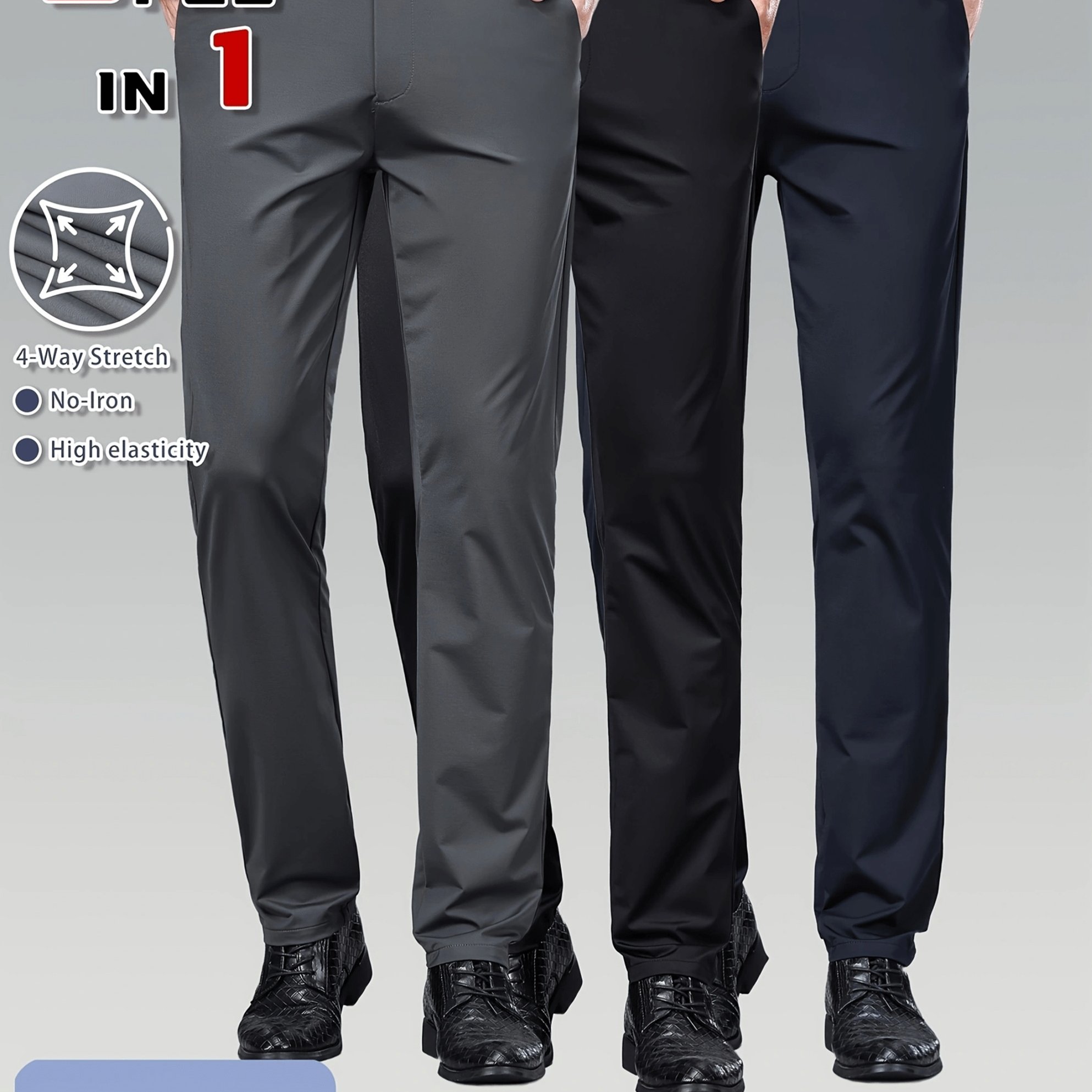 TEMU 3pcs Men's Business Trousers, Loose All-match Straight Solid Color Dress Pants, Business Trousers, Suitable For Holiday Gifts, Business