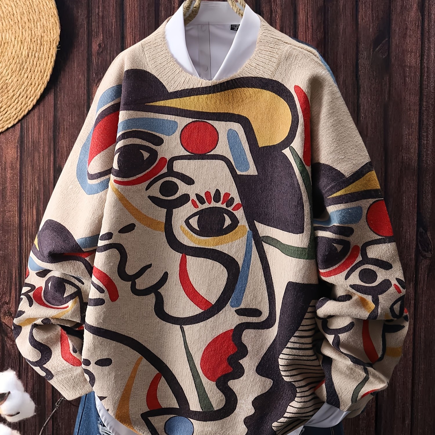 Women's Oversized Graffiti Print Sweater With Colorful Abstract , A Loose And Cozy Pullover Featuring A Stylish Street-