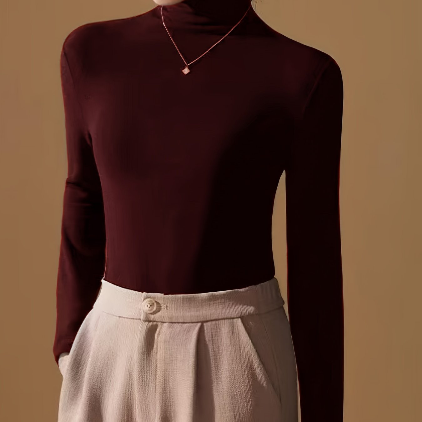 Image of Women's Fall Comfortable Casual Turtleneck Base Layer Top
