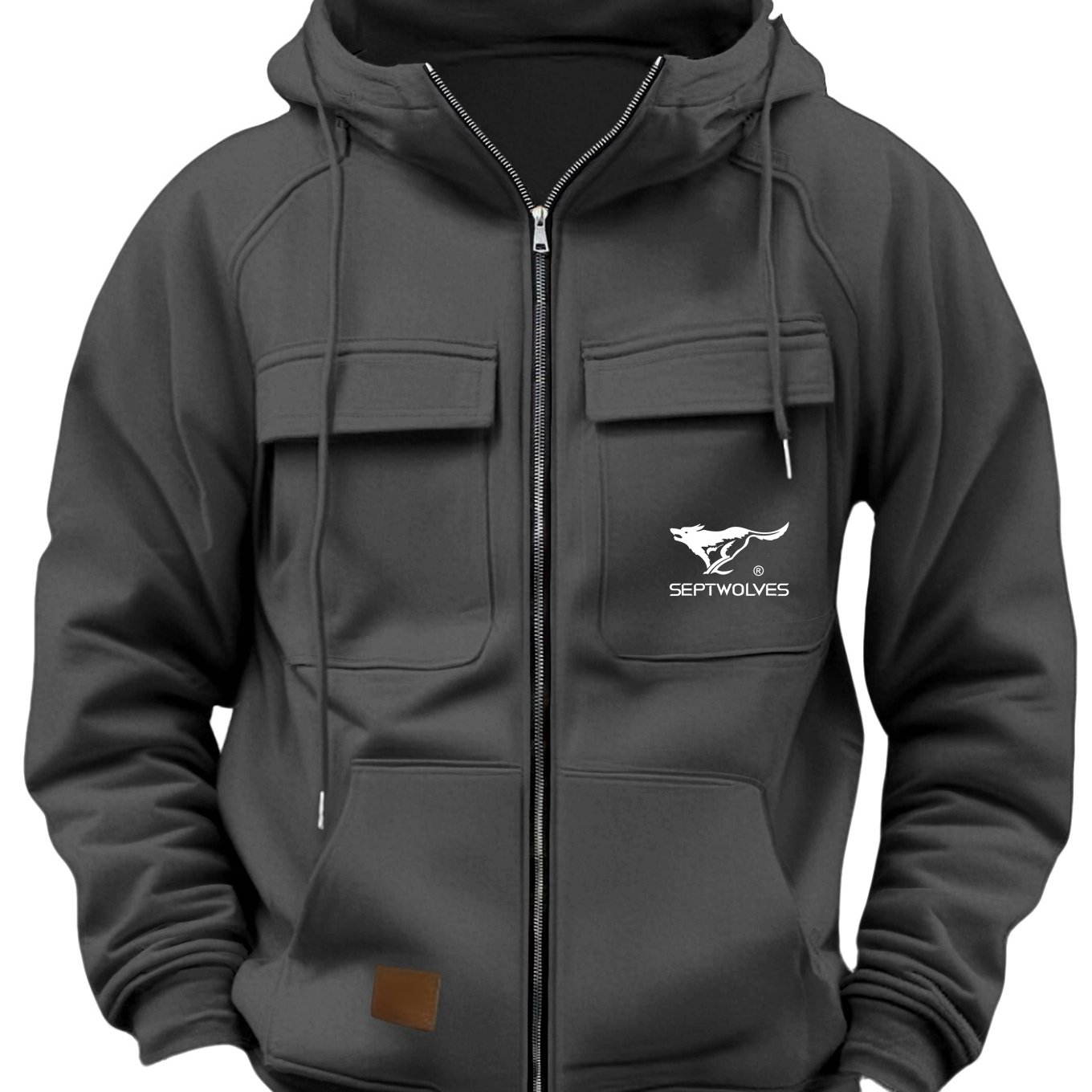 TEMU Autumn And Winter Men's Clothing, Men's Casual Pocket Hooded Sweatshirt, Men's Print Icon Long Sleeve Zip-up Top, Spring And Autumn Apparel