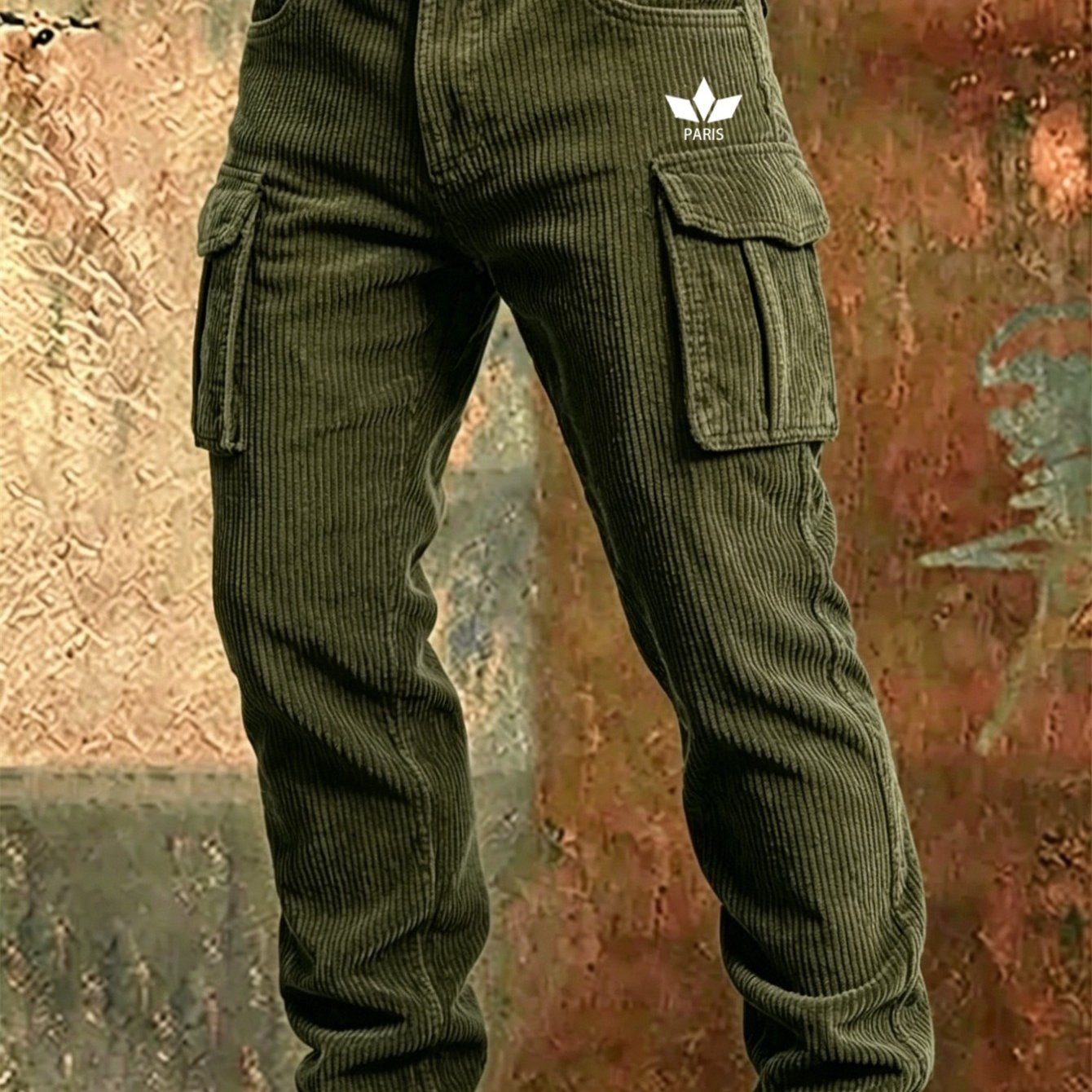 Men's Corduroy Cargo Pants High-waisted Straight-leg Trousers With Multi-pocket - Corduroy- Suitable For Casual Outdoor Pants, Machine Washable Spring/fall Seasonable Style (regular Length)
