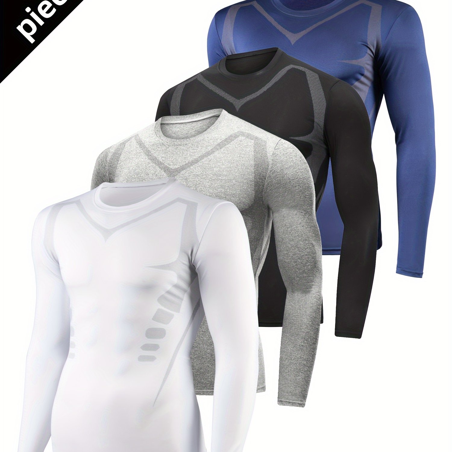 TEMU 4pcs Set Men's Spring Autumn Compression Training Long Sleeve Athletic Fitness Wear Basketball Sweat-wicking Quick-dry Compression Suit, For Gym