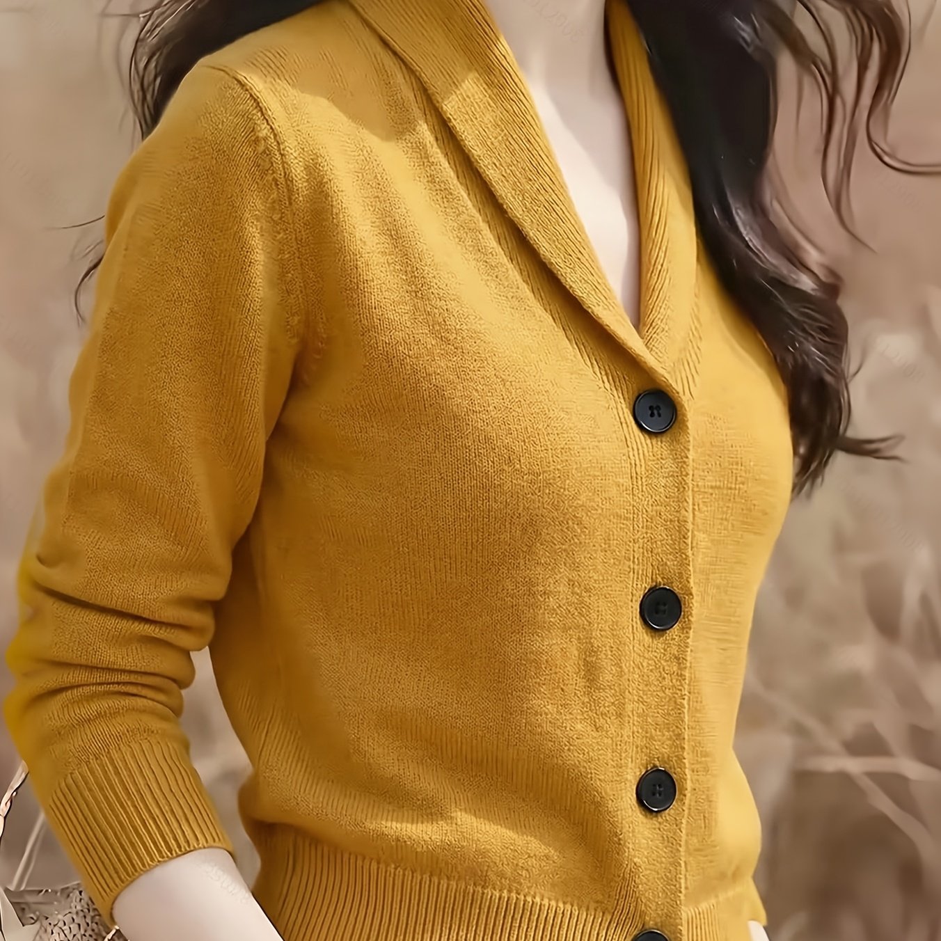 TEMU Vintage Lapel Single-breasted Metal Button Cardigan, Waist-cinching Cropped Long-sleeve Top, Elegant Versatile Commuter Outerwear, Spring/autumn