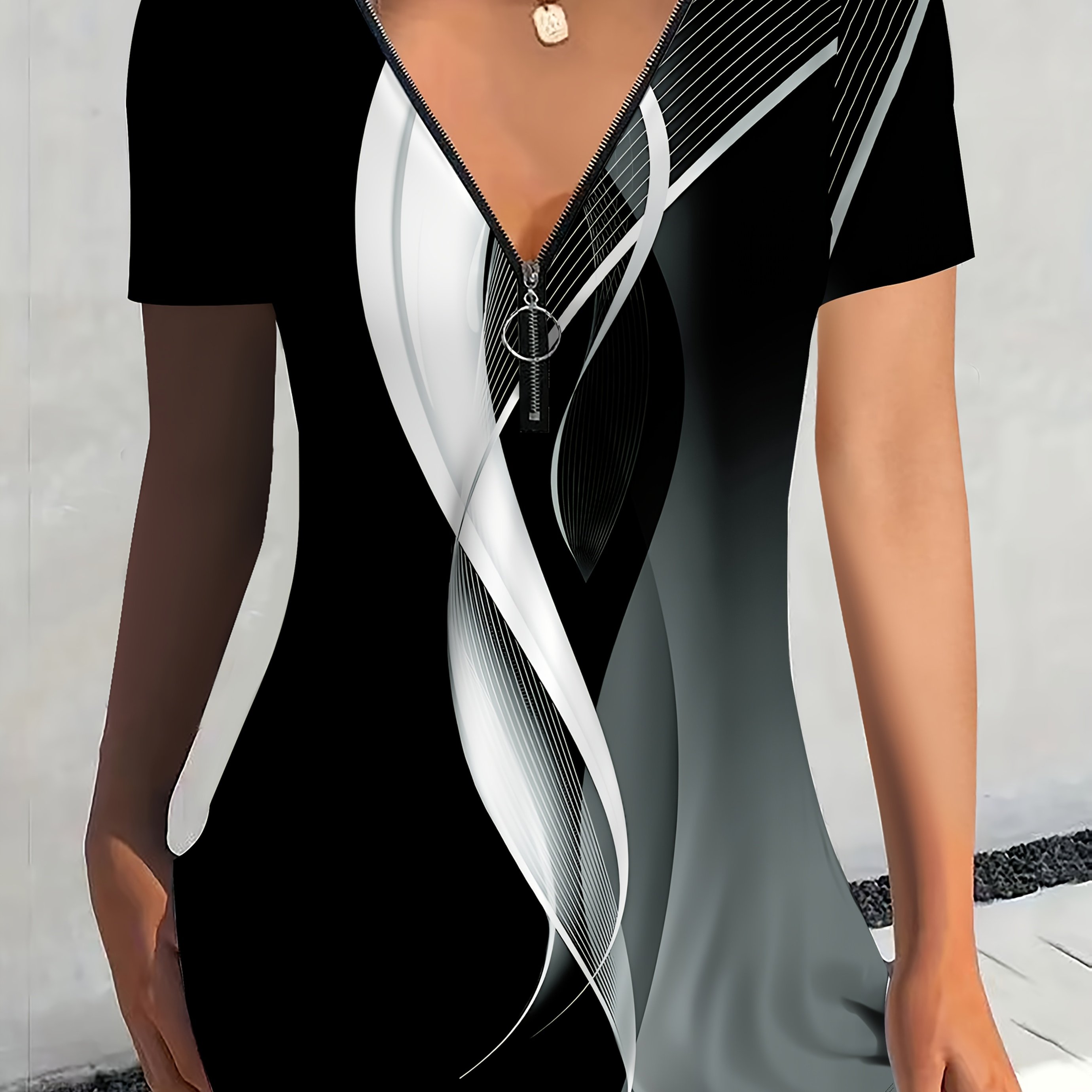 Women's New Zipper Short Sleeve T-shirt