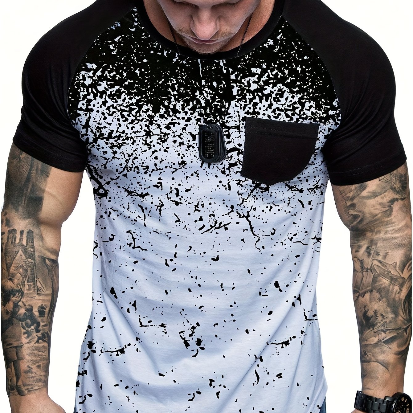 TEMU Men's Summer Short Sleeve T-shirt With Chest Print Pocket - Casual Round Neck Tee, Short Sleeve Relaxed For Hot Weather, Machine Washable Summer