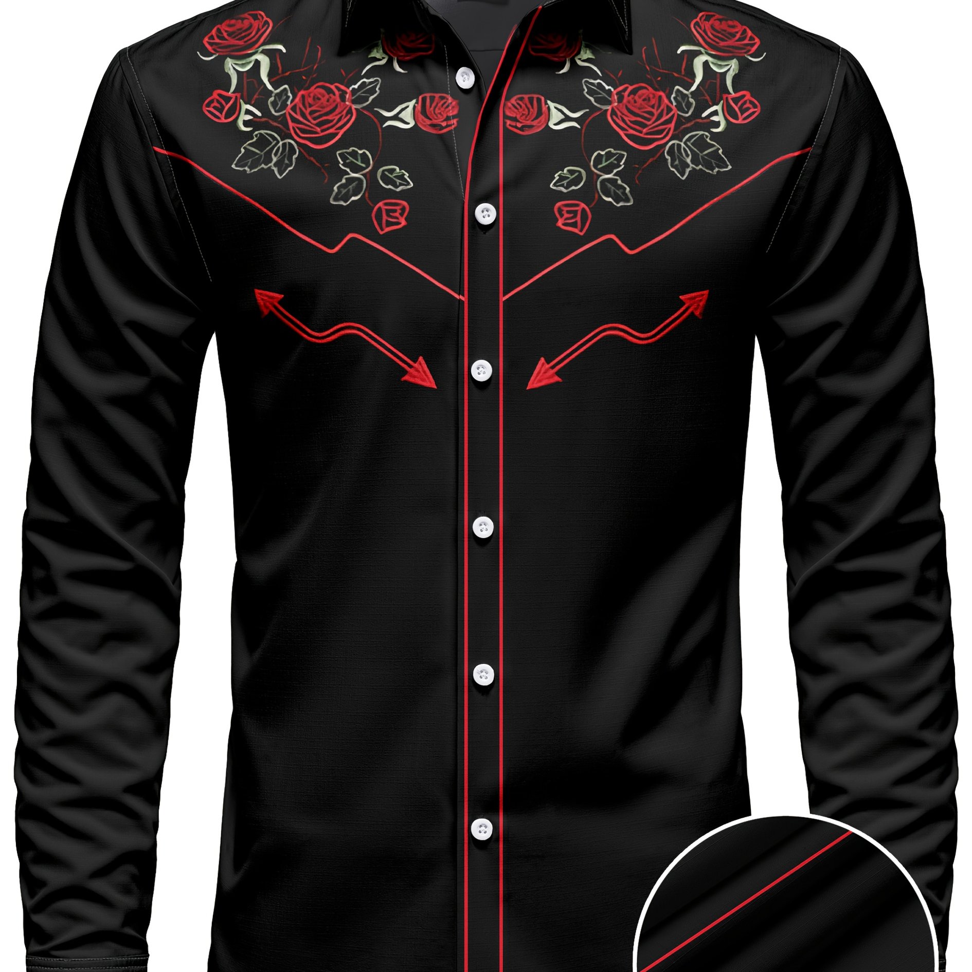 TEMU Men's Long Sleeve Western Cowboy Shirt With Floral