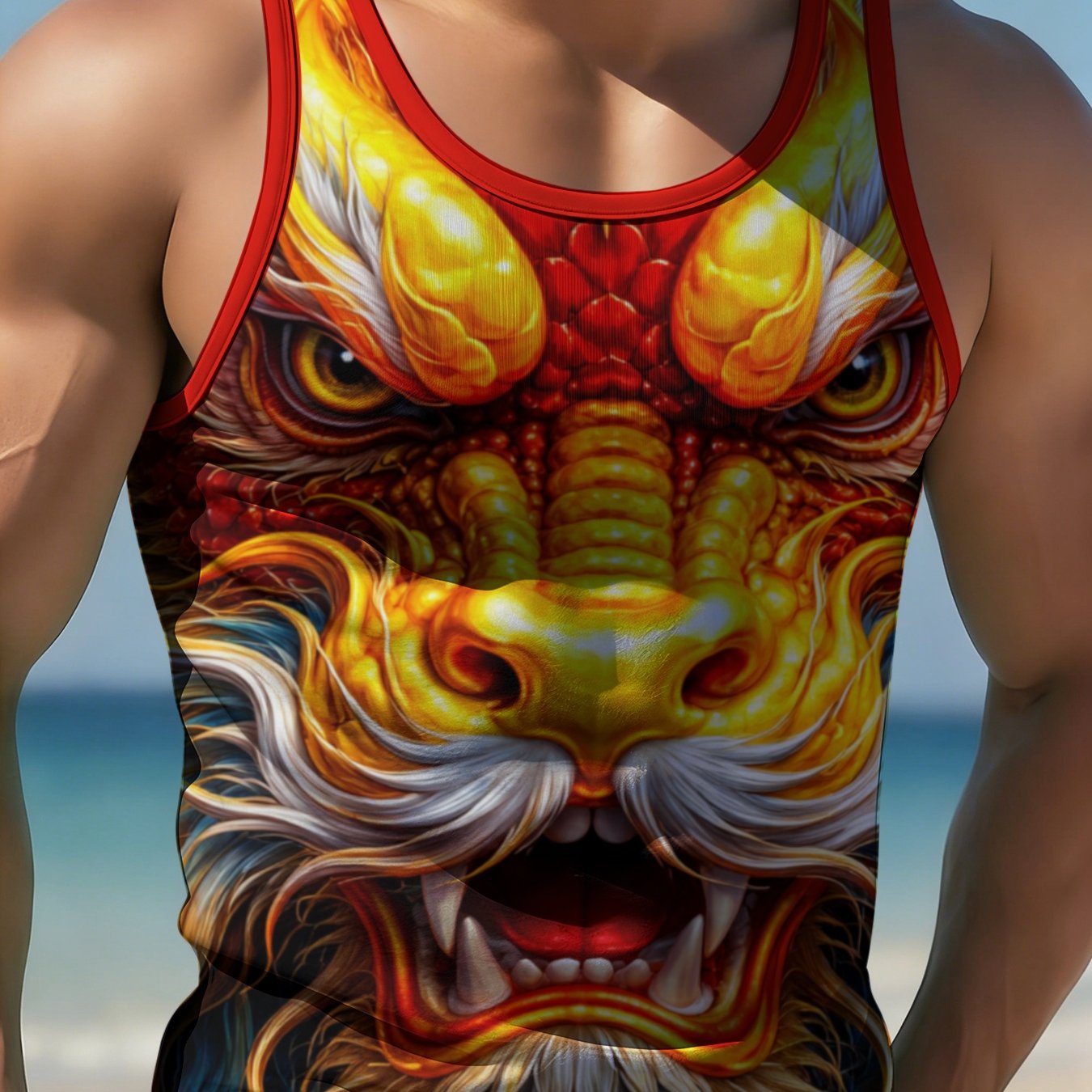TEMU Men's Fashion Casual Vest With Geometric Print, Round Neck Sleeveless Top, Breathable Summer Wear