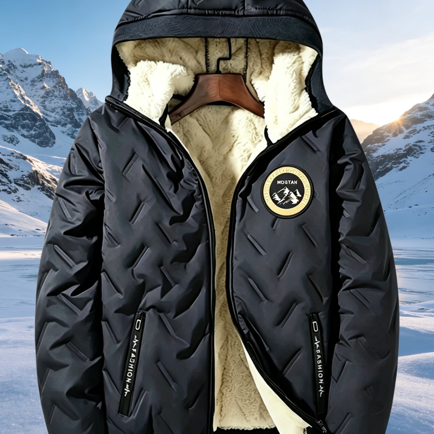 TEMU Men's New Winter Plush-lined Hooded Thickened Windproof Warm Loose Outdoor Casual Leisure Jacket