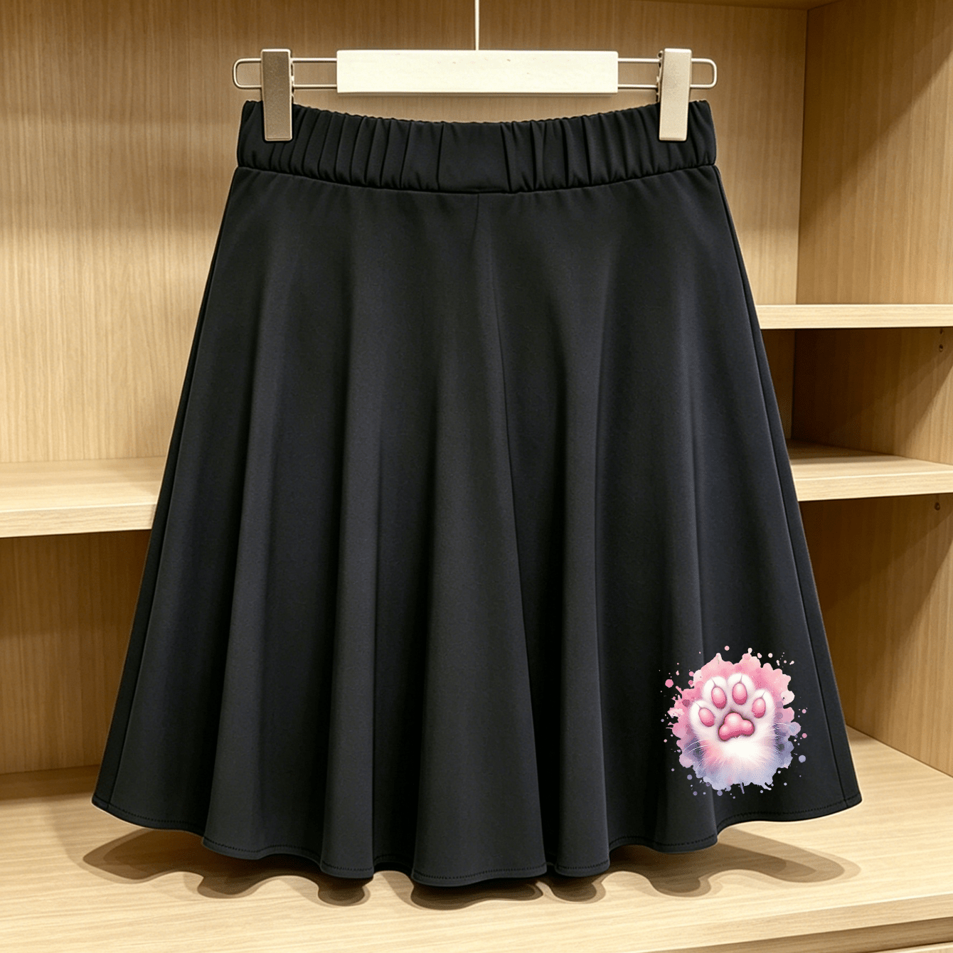 TEMU Cute Cat Paw Graphic Flared Skirt, All-match Casual Skirt For Everyday Use