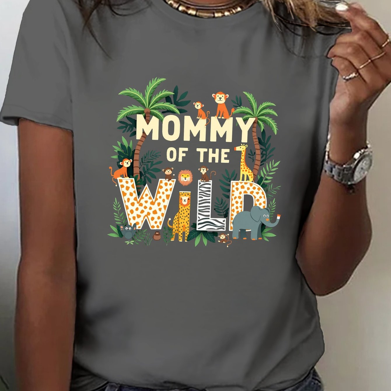 TEMU Mommy Of Print T-shirt, Short Sleeve Crew Neck Casual Top For Summer & Spring, Women's Clothing