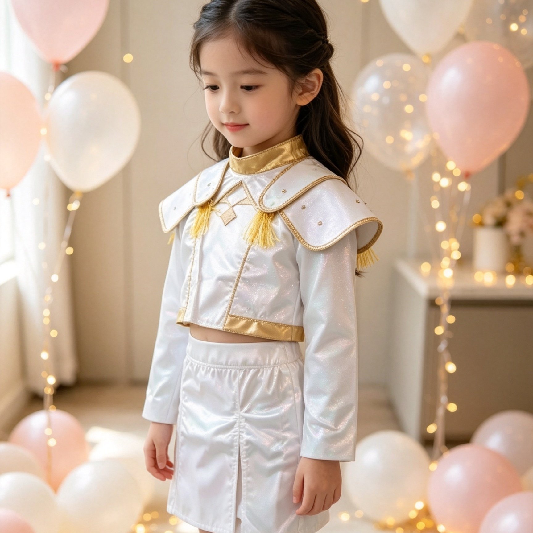 Image of Girls' 2pcs Set Includes A Top And A Skirt, With A Delicate Shiny Design, Suitable For Halloween, Carnivals, And Holiday Parties.