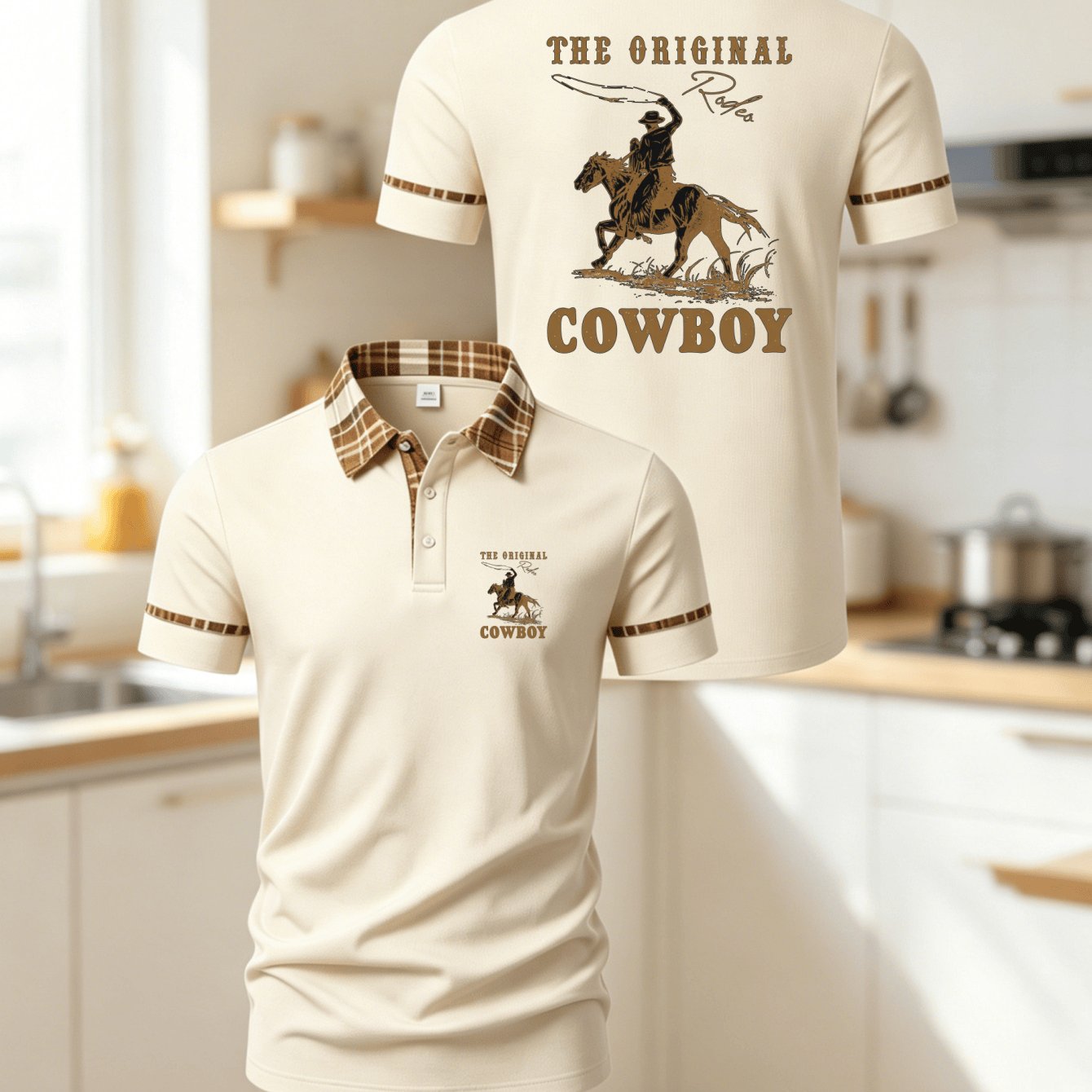 TEMU [high Quality] Men's Summer Casual Shirt, "western Cowboy" Element , Front And Back Double-sided Print, Breathable Quick-, Lightweight