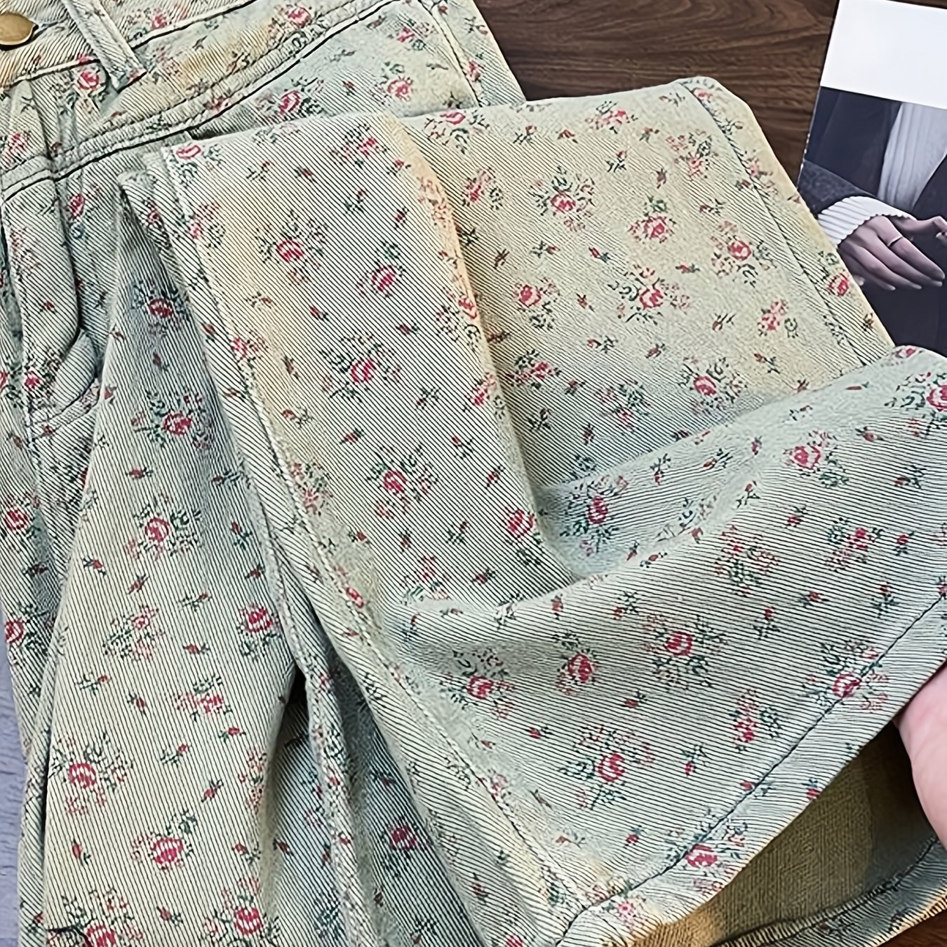 TEMU レディース ハイウエスト ワイドレッグ ジーンズパンツ - ヴィンテージ 縦花柄 ゆったりストレートレッグ トラウザー 仕事・通勤・デート用 洗濯機対応 (春/秋) - トカジュアル ワイドトーツ