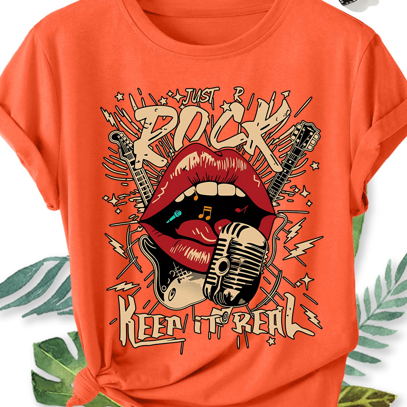 TEMU Women's Elegant Plus Size Short Sleeve Top With Red Lips Print, Round Neck, Comfortable, Soft, And Breathable, /summer Short Sleeve Gift,