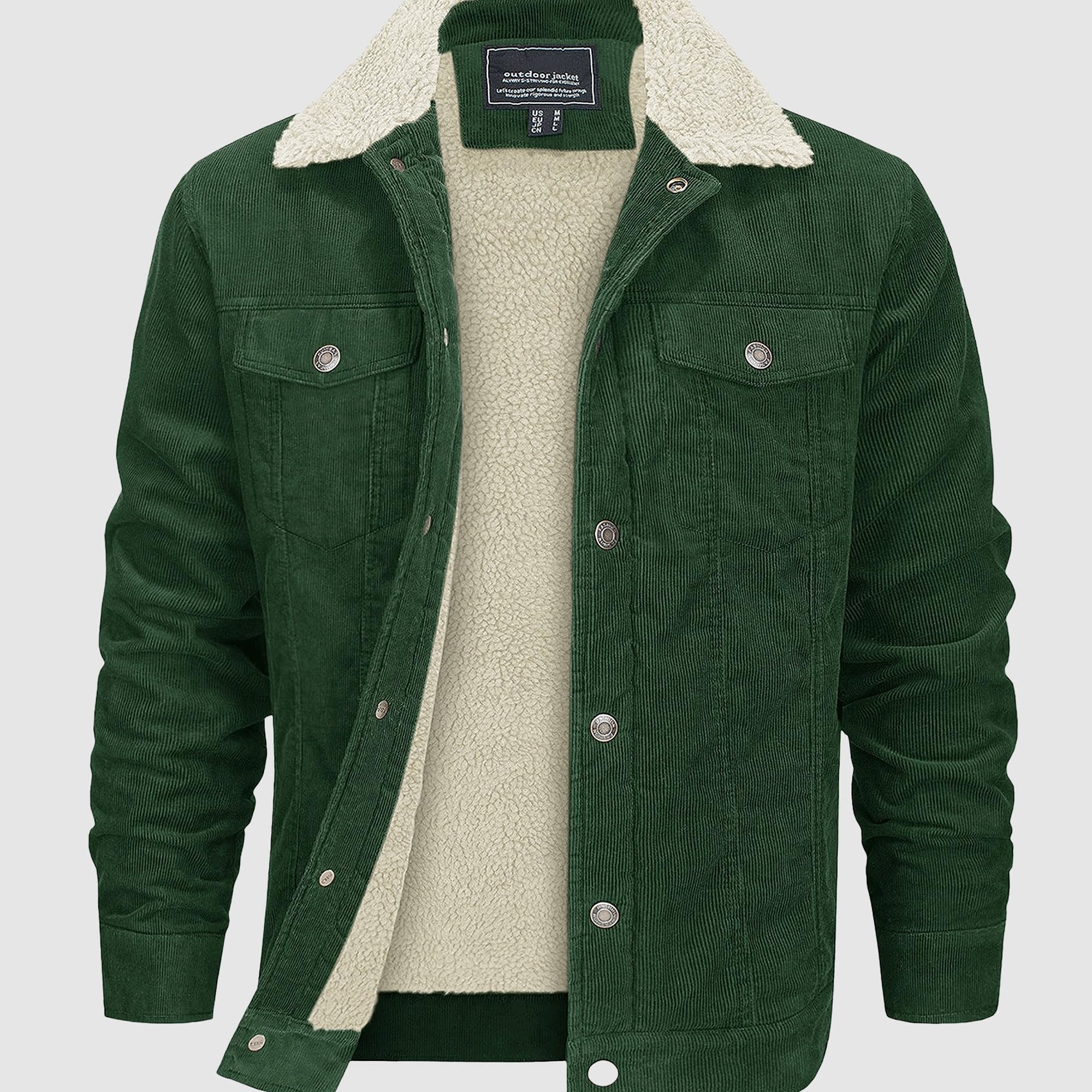 Image of Men's Corduroy Jacket Thickened Fleece Lined Turn- Collar Warm Winter Coat Corduroy Sherpa Lined Thermal Coats Multi-pockets Vintage Trucker Jackets For Travel Hiking Fishing Fall Winter