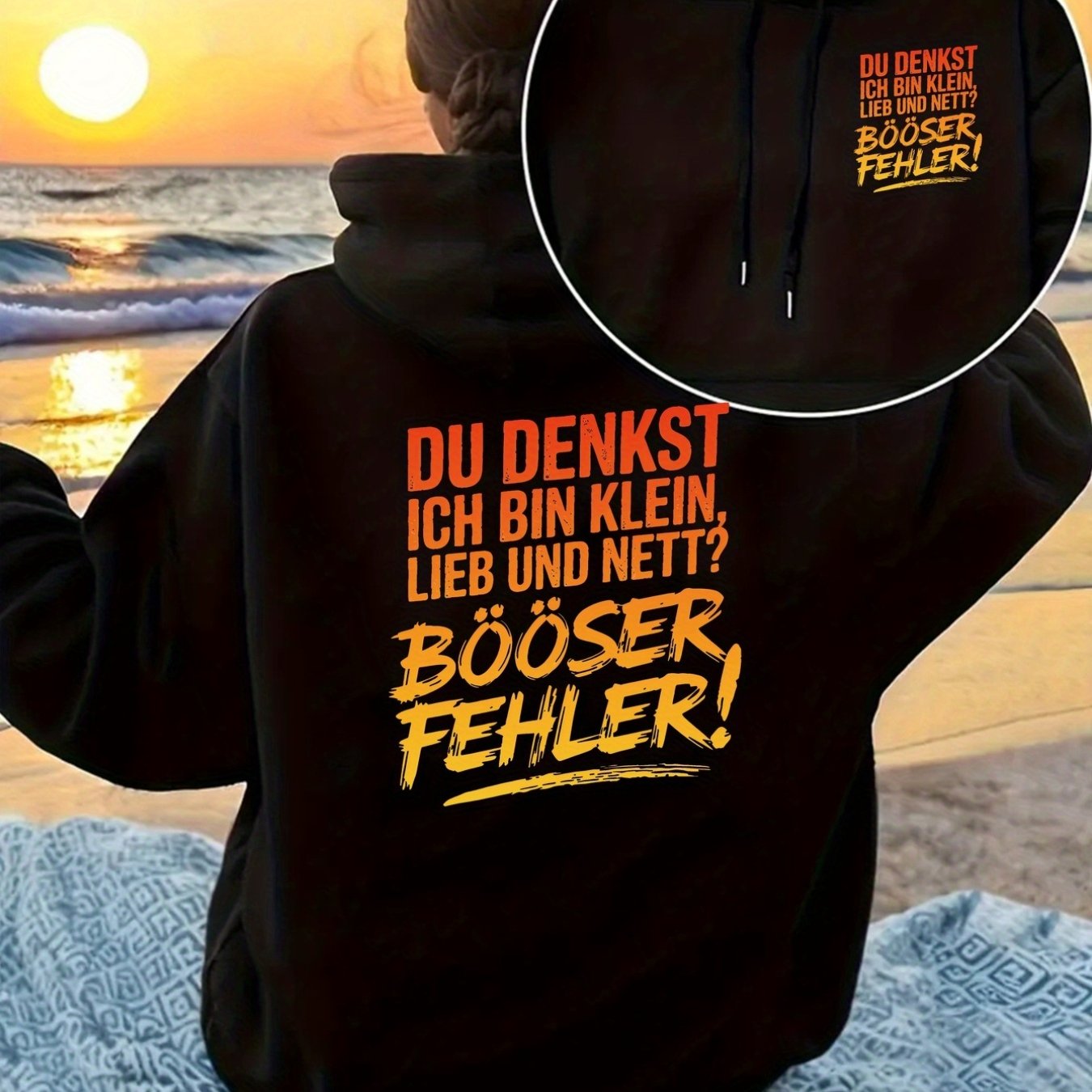 Image of Hooded Sweatshirt Front And Back Panel, Don't Me, Cute Little Print Hoodie, Drawstring Casual Hooded Sweatshirt, Suitable For Winter And Autumn, Women's Clothing