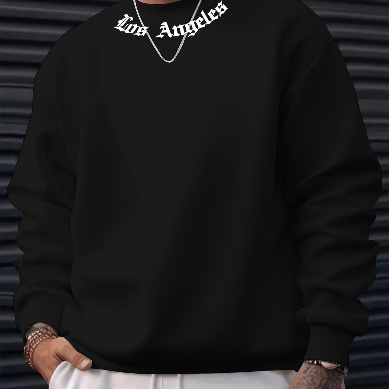 Image of Letters Print, Men's Versatile Long Sleeve Comfy Sweatshirt, Casual Top For Spring Autumn, Men's Clothing Outdoor