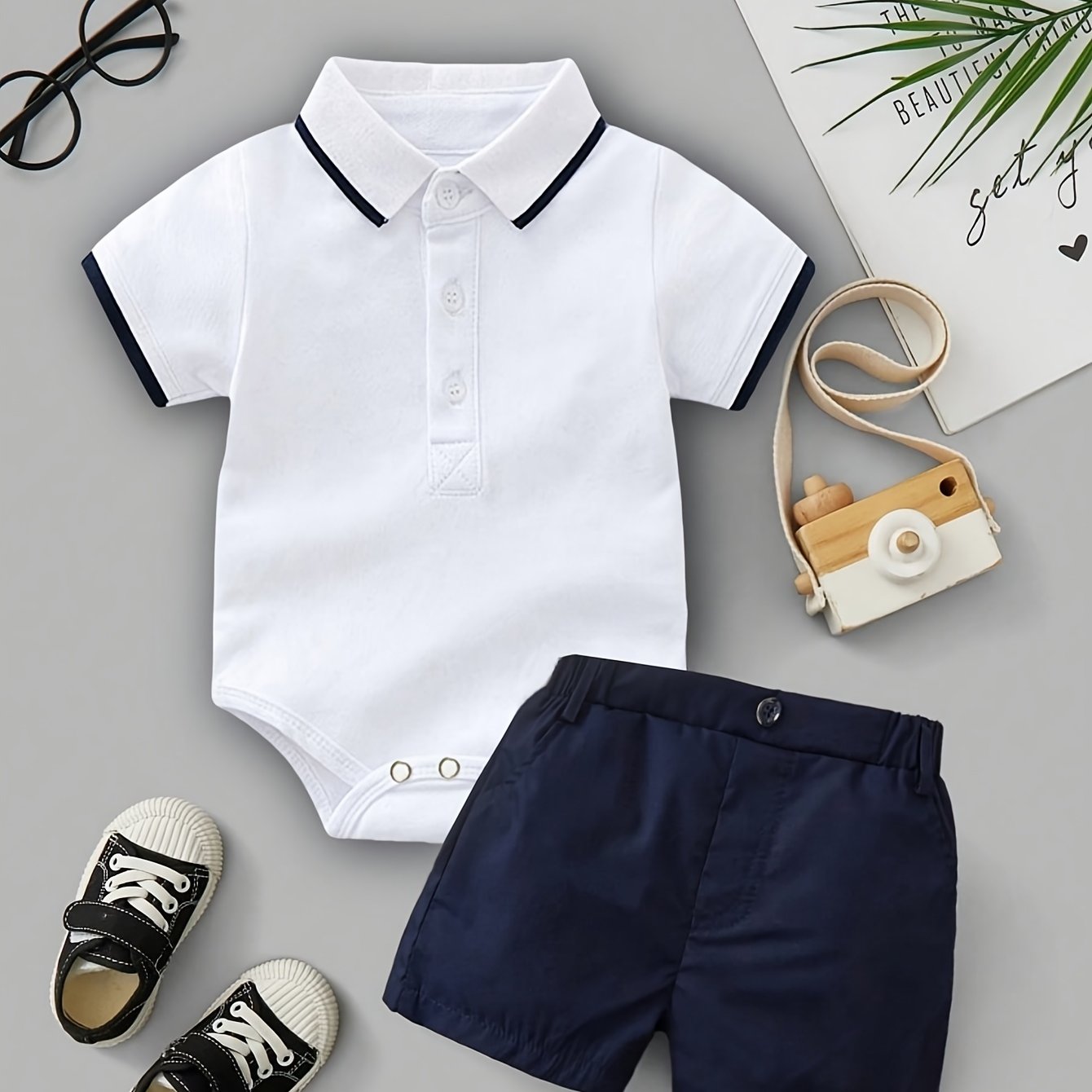 Baby Boy Solid Color Sweatshirt Set Newborn Back To Sleeve 2pcs Set Infant Casual Outdoor Lapel Set, For Outdoor