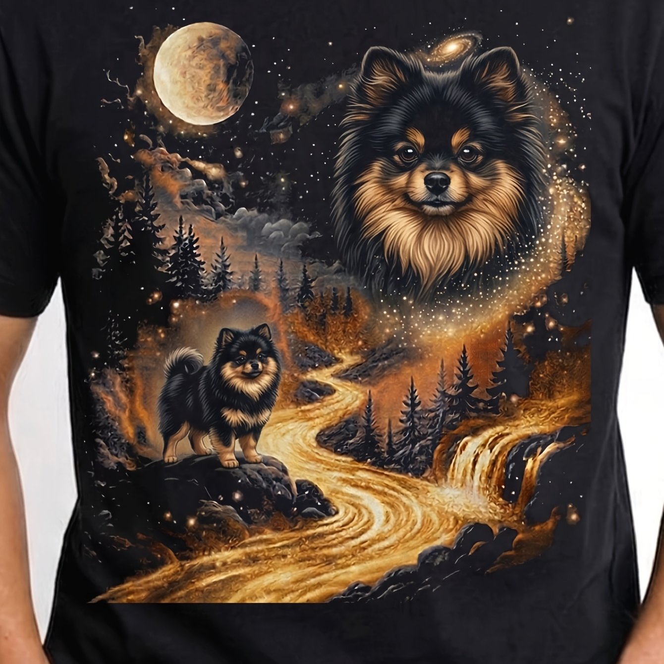 Image of Pomeranian Retro Animal Vintage 90s Cute Dog Apparel Minimalist Modern Clean Style Outdoor Vacation Birthday Gift For Dog Lovers Men Cotton Mens Tee Shirt 180g Round Neck