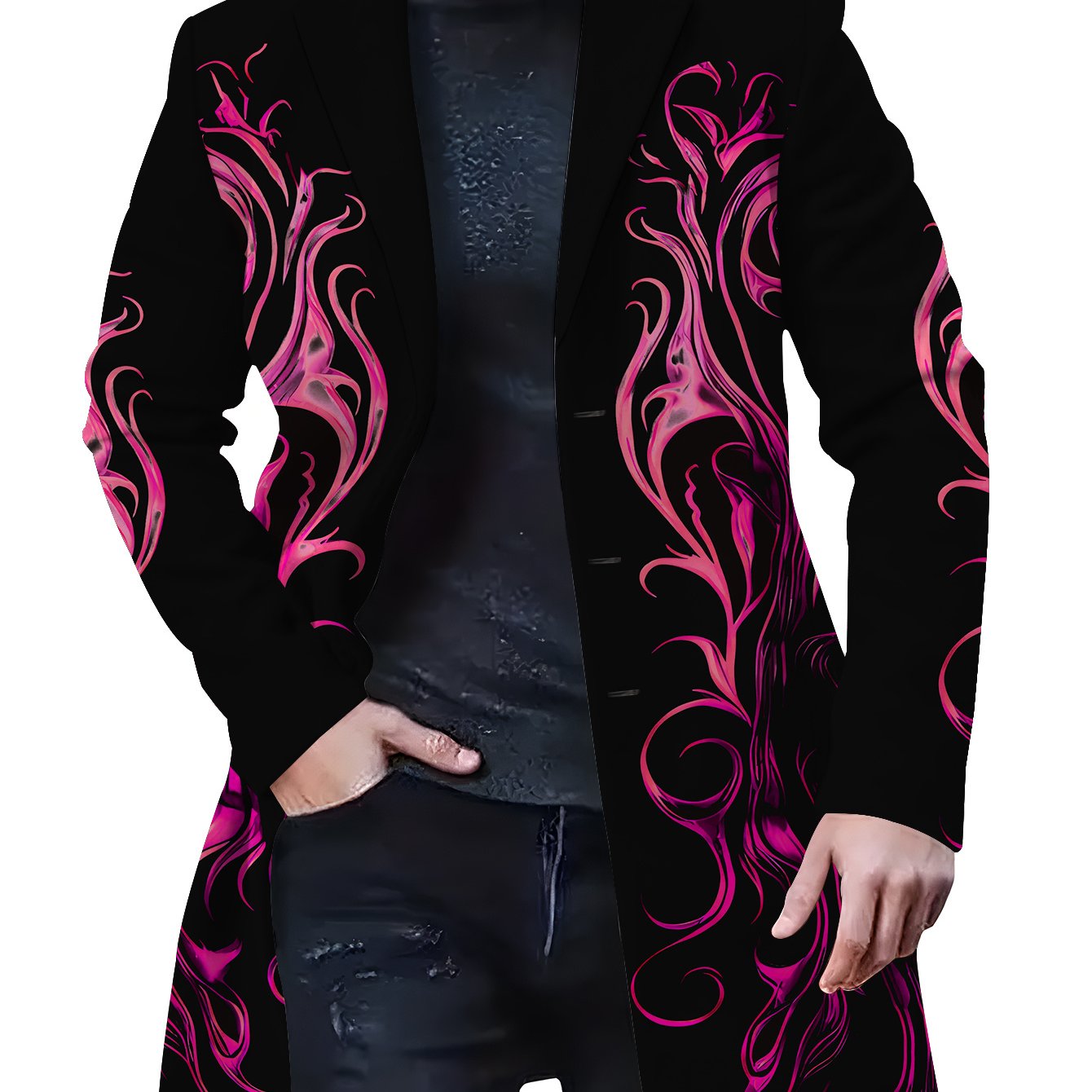 TEMU Men's Trendy European And Floral Fashion Overcoat, Plus Size
