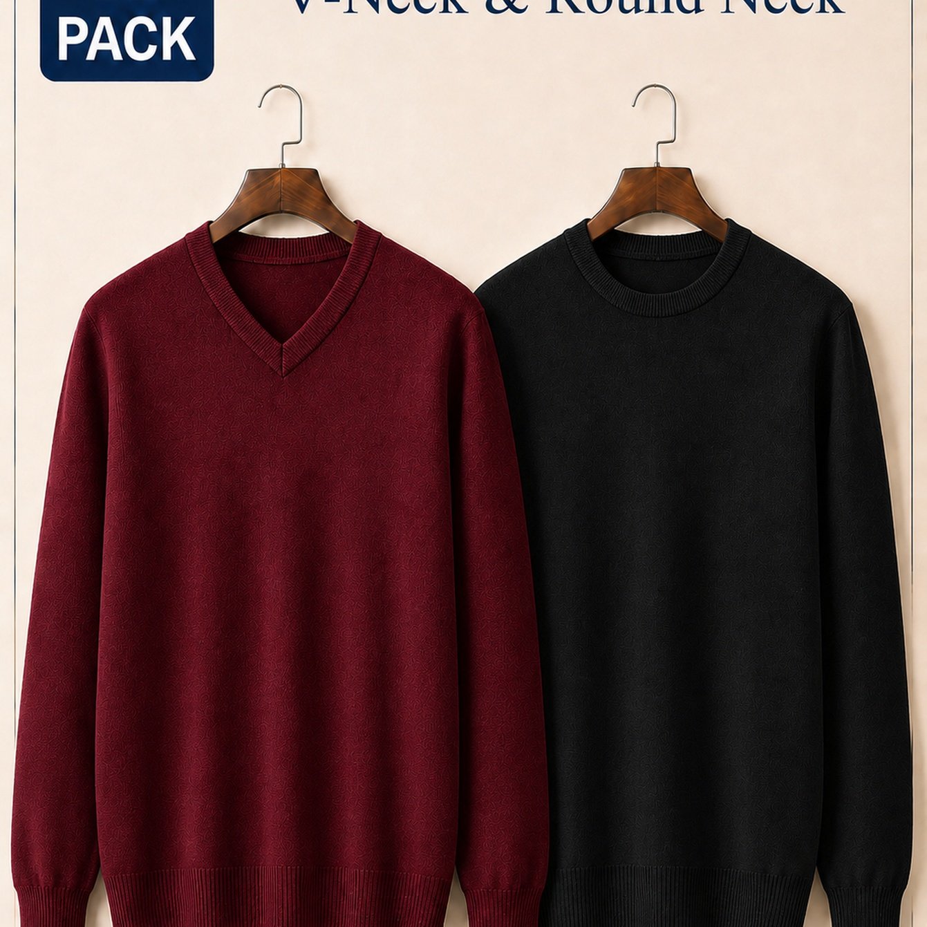 Image of Aw26 Men'-piece Knit Sweater Set, V-neck And Round-neck Pullovers, Easy Solid Color Business Casual Underwear