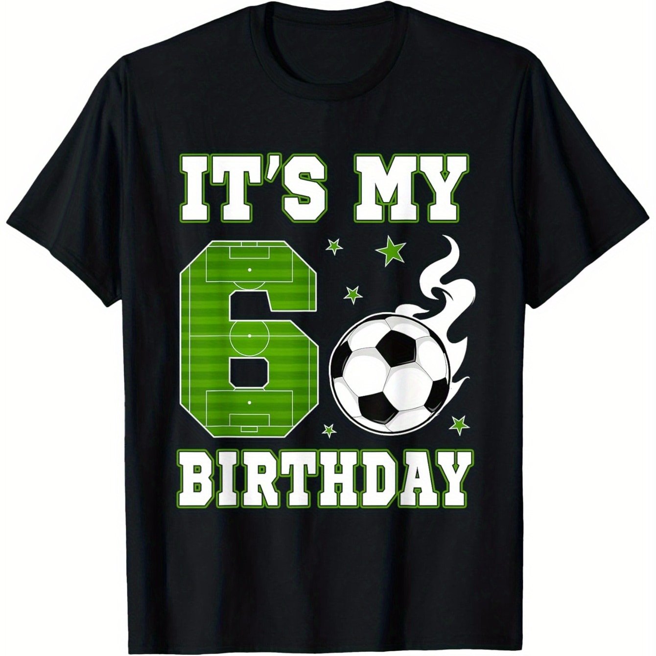 TEMU My Sixth Birthday For Boys Soccer 6 Year Old Football Player T-shirt, Soft Fabric For Boys, Breathable, Comfortable Short-sleeved T-shirt, Boys