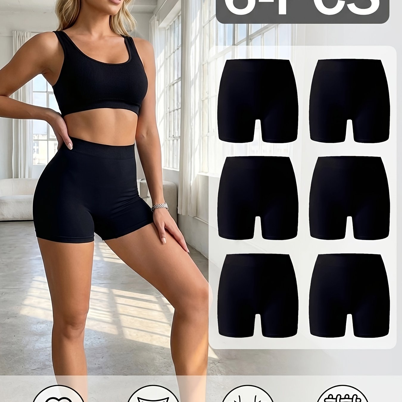 Image of 6pcs Black, Seamless Panties/women's Shorts/sports Underwear/yoga Shorts/fitness Shorts, Suitable For Running, Yoga, Dating, Inner Wear, Outer Wear, Sports, Style, Gift