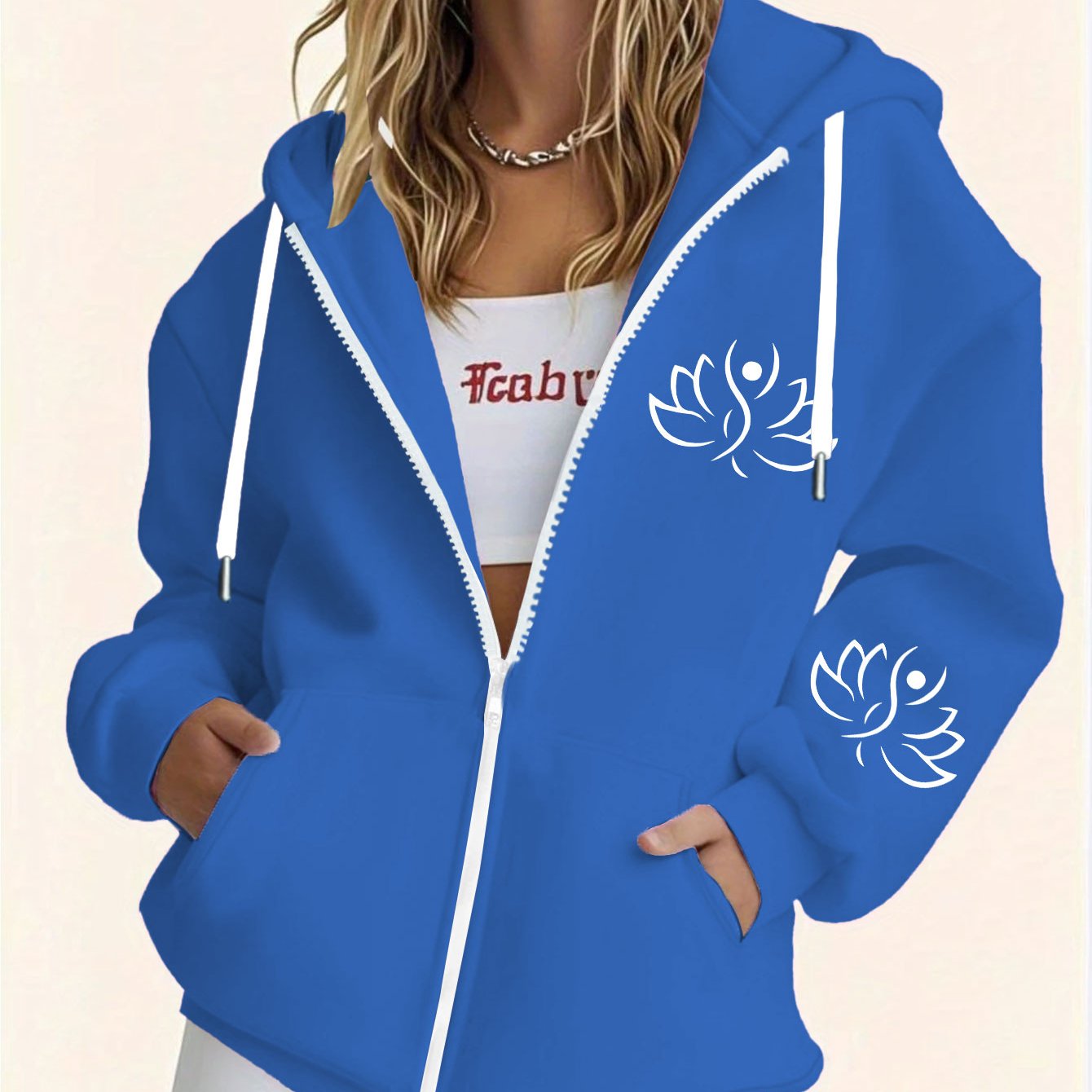 TEMU Women's Comfortable Lined Hooded Sweatshirt With Fashionable For Lotus Yoga Pattern Print, Long Sleeved Pocket Hooded Zipper Sweatshirt, Women's