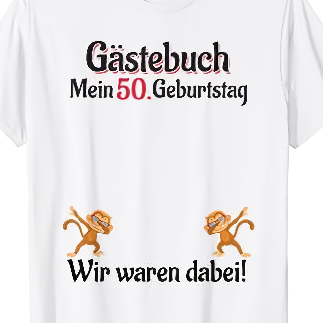 Men's 50th Birthday T-shirt With Dabbing Monkeys Guestbook - Milestone Celebration Round Neck Short Sleeve Shirt, Suitable For Milestone Events, Casual Wear & Use, Machine Washable For -
