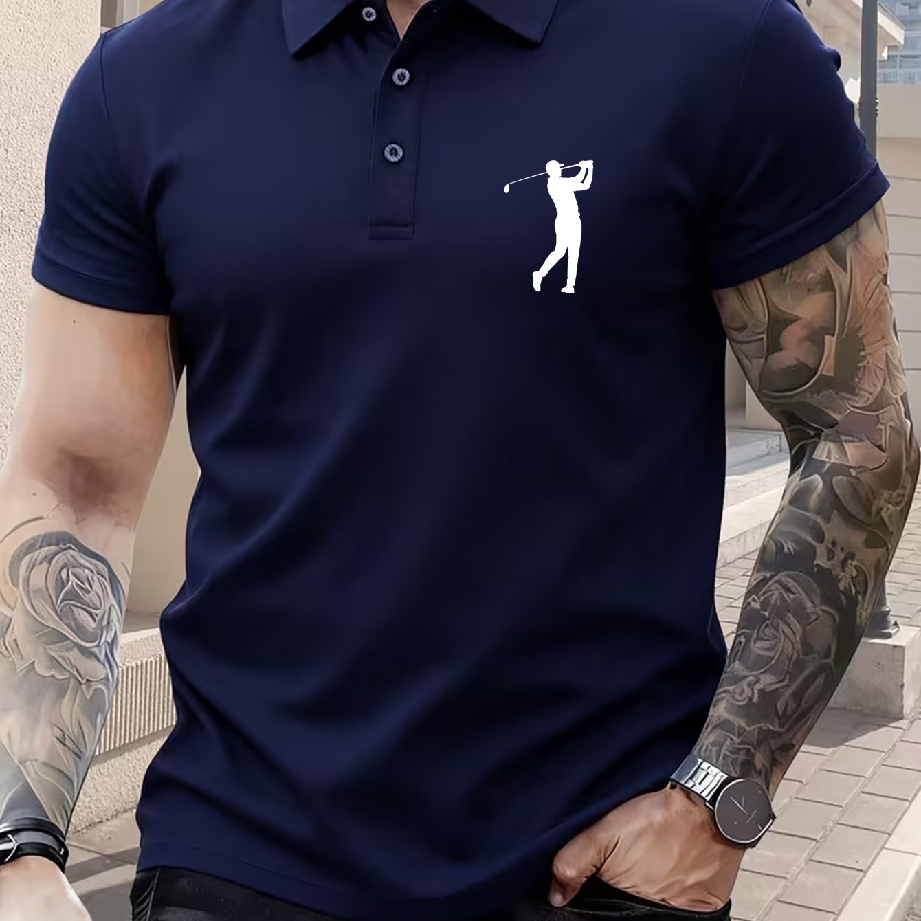 Image of 's Featuring Golf Swing Silhouette Theme Designed Cotton Blend Shirt High Quality Summer Outdoor Sports Gift For Golf Enthusiasts