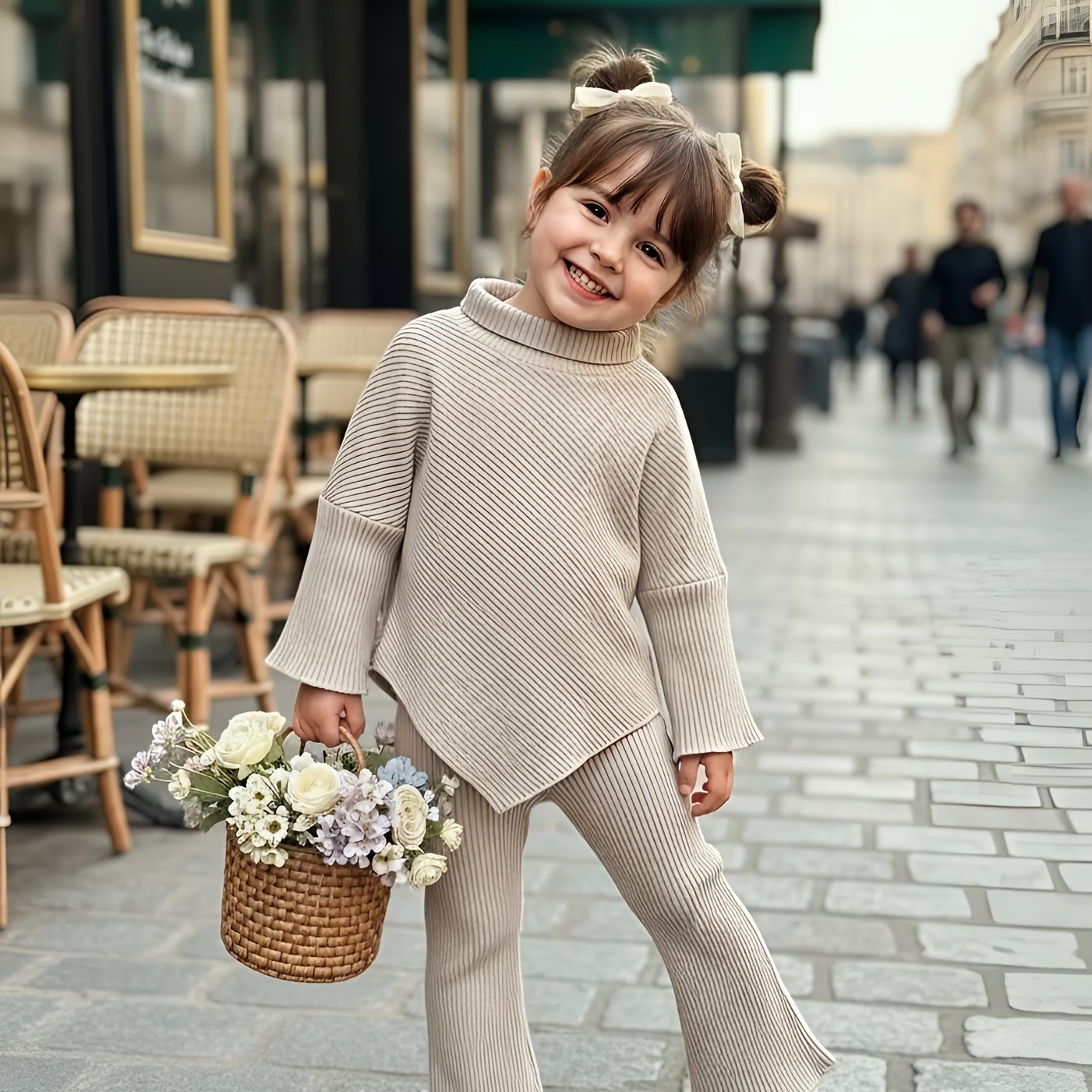Image of Girls' Toddler & Infant 0-3 Years Daily Versatile Fashion Outfit, High Neck Drop Shoulder Knit Long Sleeve Top + Ruffle Pants Set, Autumn/winter Baby Clothes,christmas,halloween