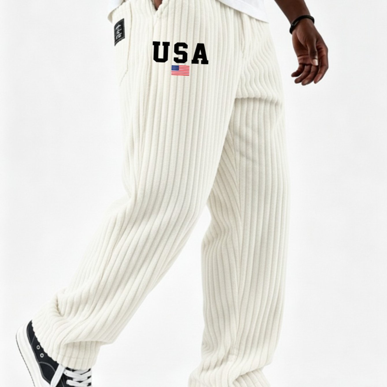 2026 New Corduroy Pants, Men's Loose Straight Leg Trousers, Printed Logo, Fall Winter Thick Warm Casual Pants