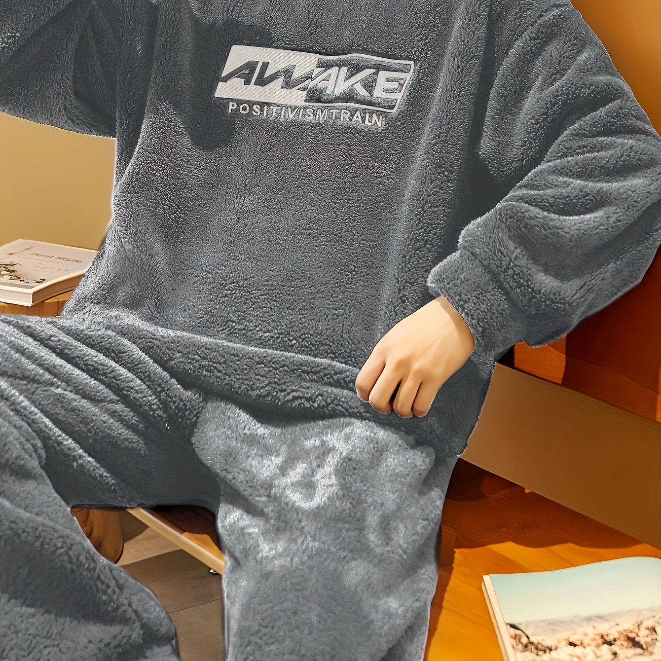 Image of Men's Coral Velvet Pajamas Autumn And Winter Thickened Velvet Winter Flannel Warm Youth Home Clothes