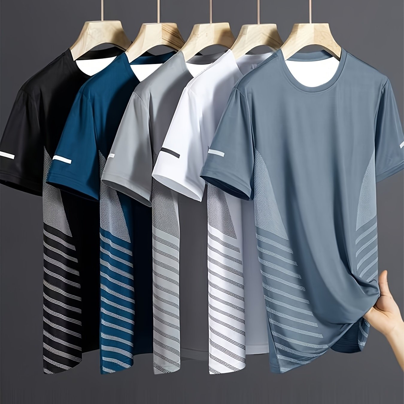 TEMU [printed Design - Not Textured] Men's T-shirt, 5pcs Set, Business , Fashionable Short-sleeve Top, Plus Size