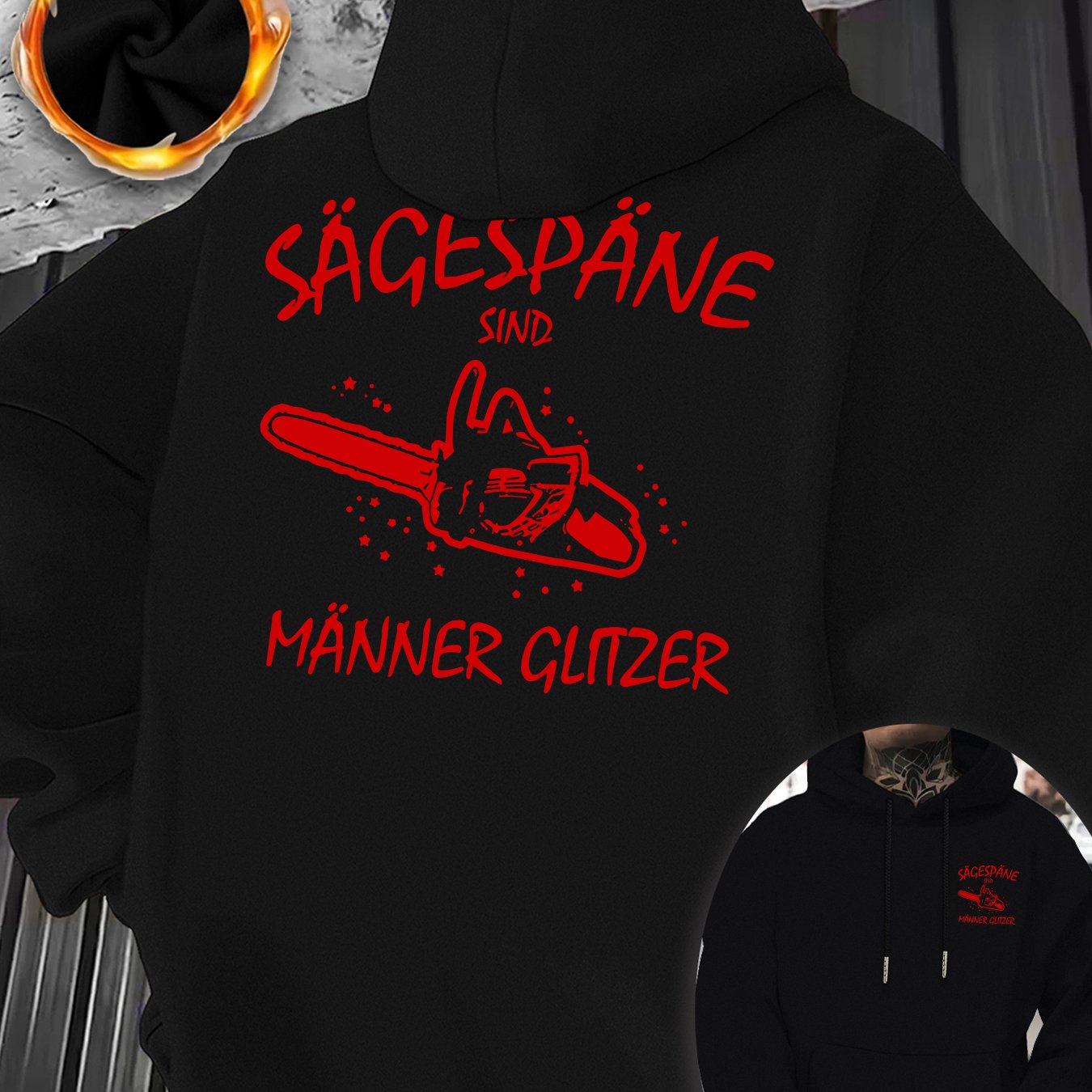 TEMU Autumn And Winter 's Thick And Comfortable Hooded Long-sleeved Sweatshirt, Front And Back Prints, Warm Winter Pullover, With Drawstring Hat,