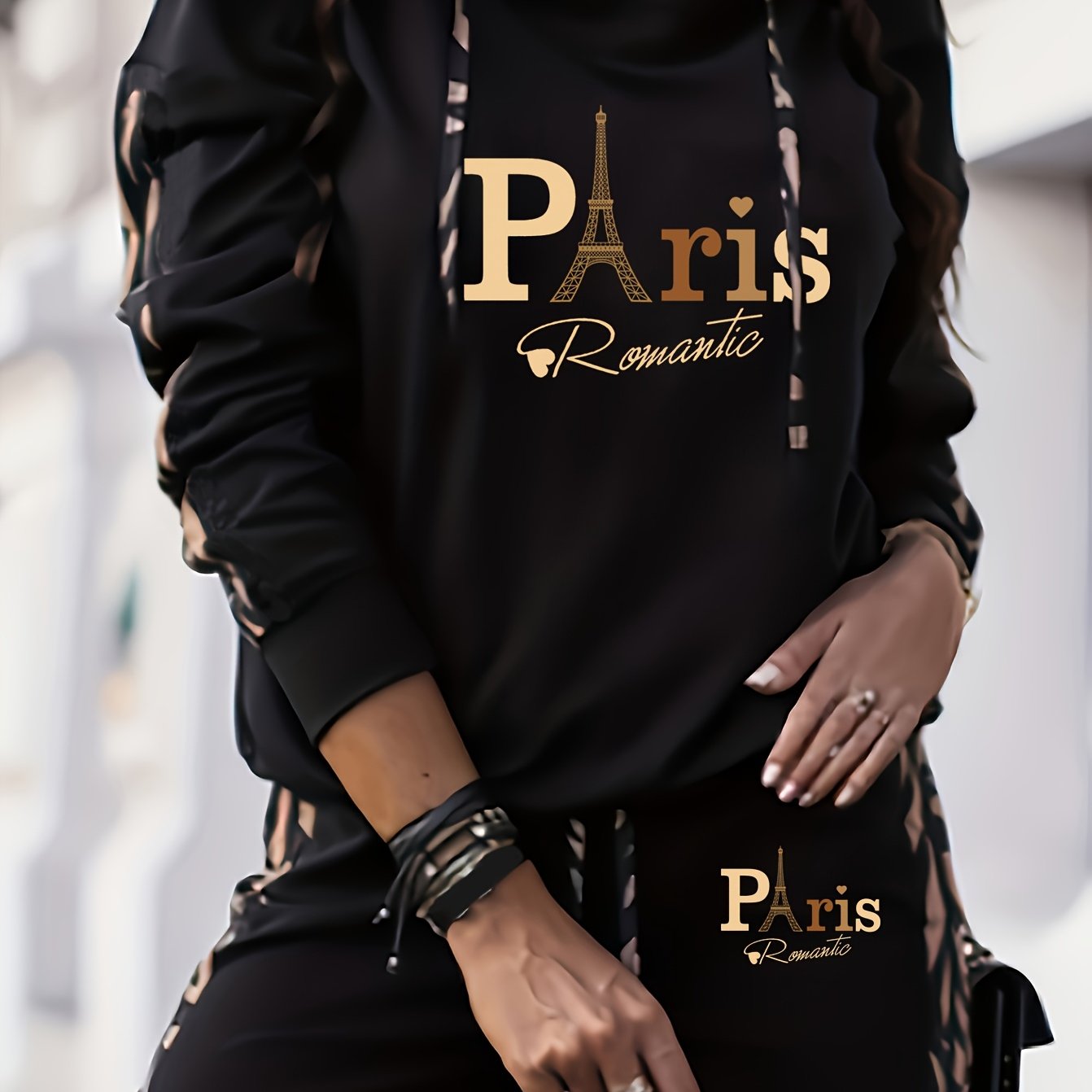 TEMU New Stylish Casual Vacation Hooded Two-piece Set With Long Sleeves And Long Pants