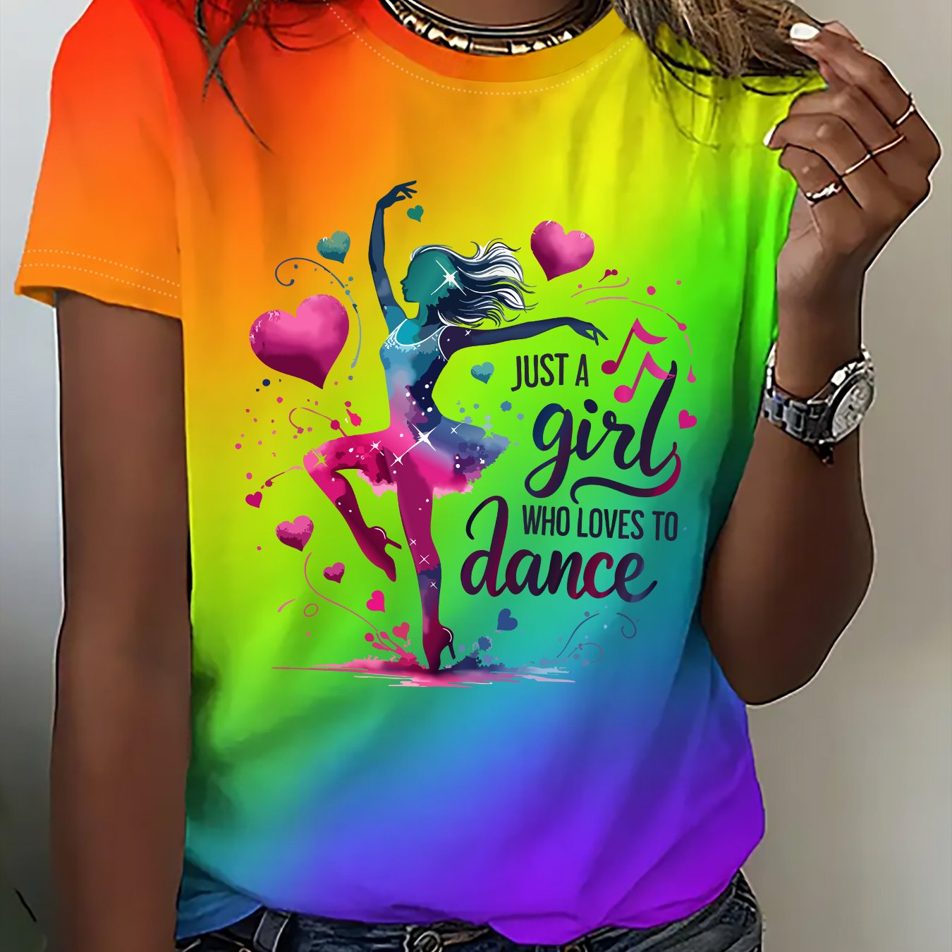 TEMU Graphic Print T-shirt, Short Sleeve Crew Neck Casual Top For Summer & Spring, Women's Clothing