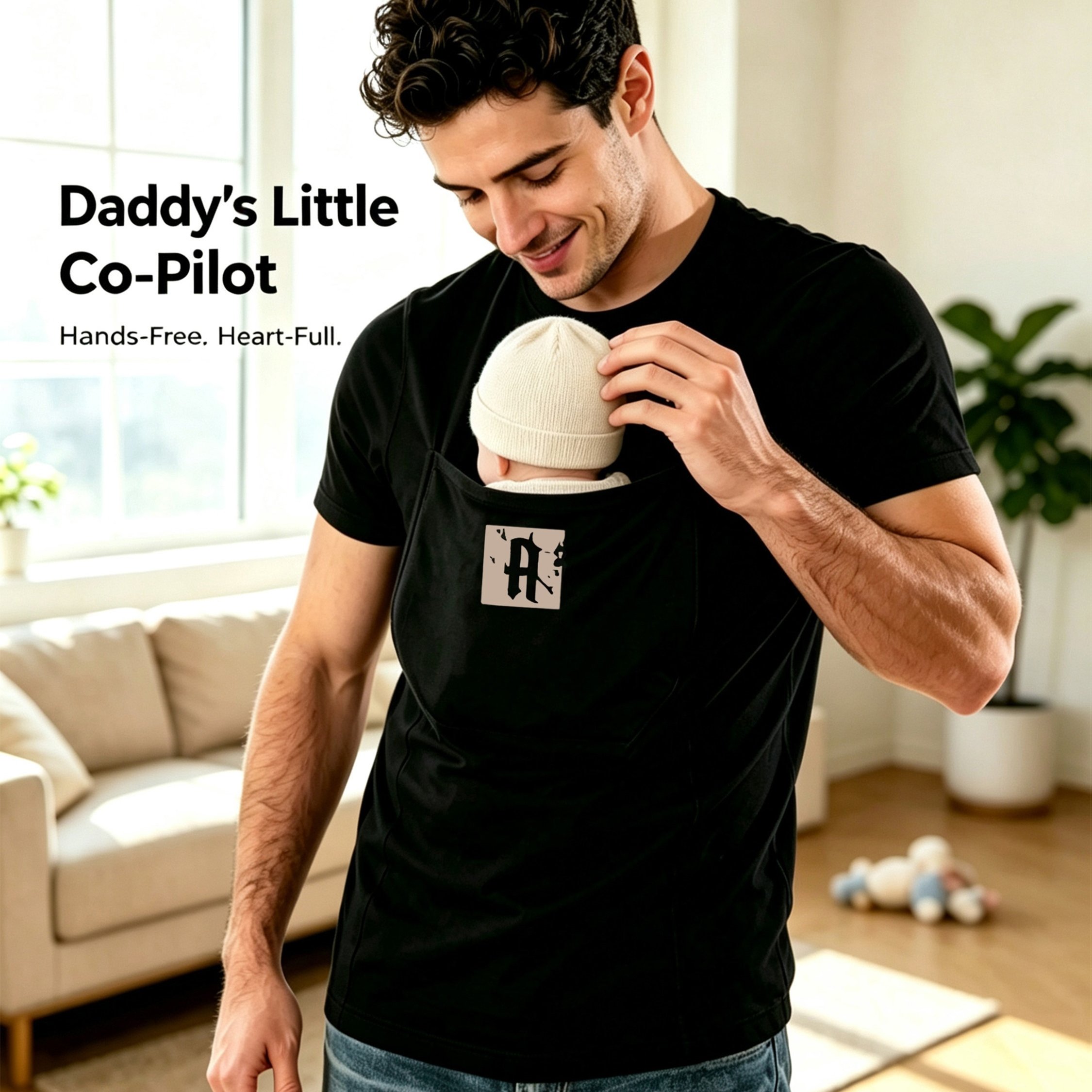 TEMU Men's New Dad T-shirt With Baby Carrier Pocket - Soft Short Sleeve Crew Neck Shirt Suitable For , A-, Machine Washable Summer Top For Teen & New