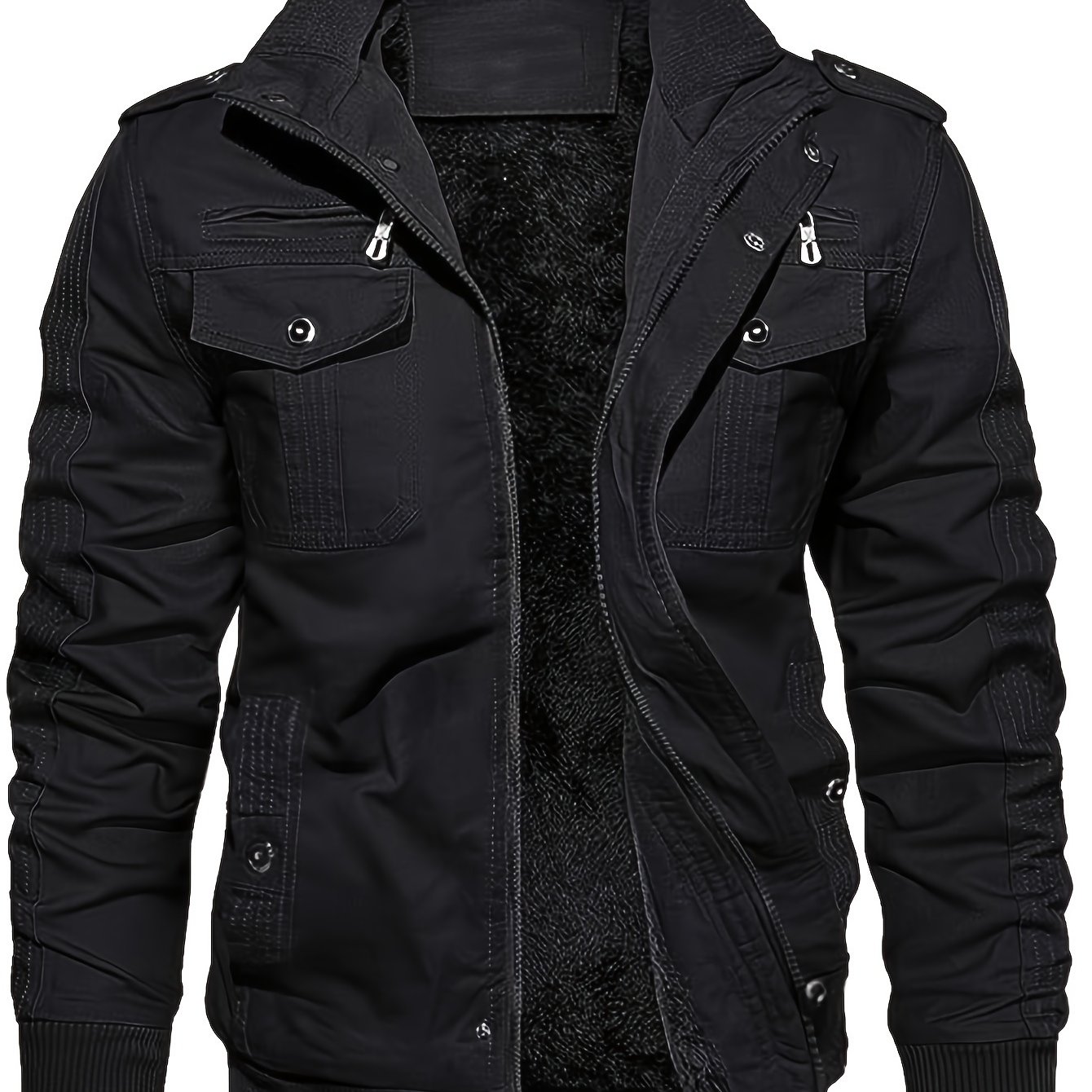 TEMU Men's Winter Thickened Tactical Multi-pocket Practical Jacket, Workwear -up Collar Jacket With 7 Pockets