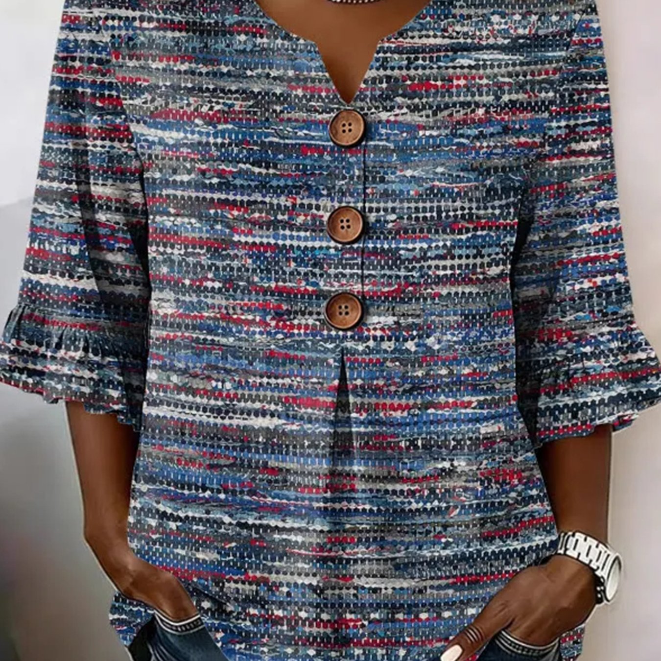 Women's V Neck Button Vintage Shirts Tops For Casual Attire